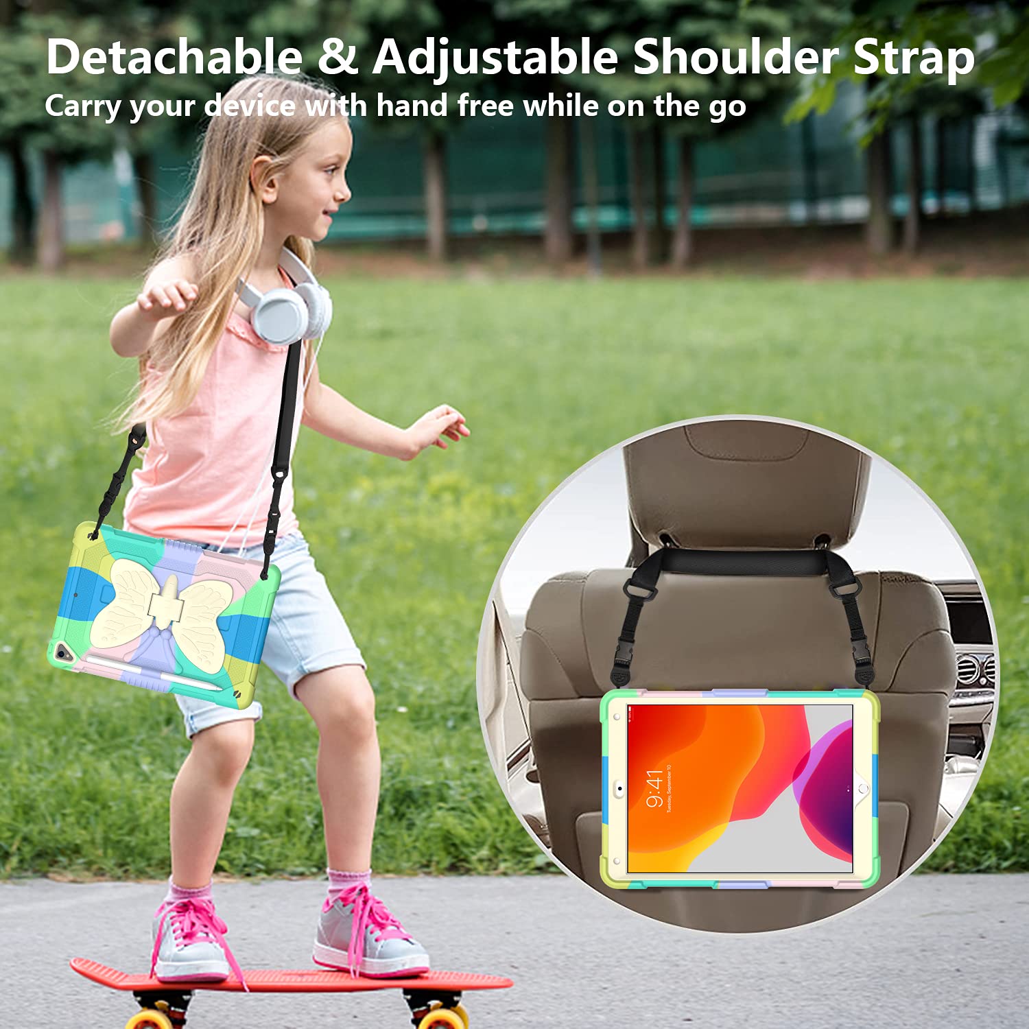 **Shockproof Silicone Kids Case for iPad 9th/8th/7th Generation 10.2 Inch (2021/2020/2019) - Cute 3D Butterfly Design with Kickstand, Durable Protective Cover for Boys & Girls (Colorful Green) - Perfect for School, Travel & Playtime**
