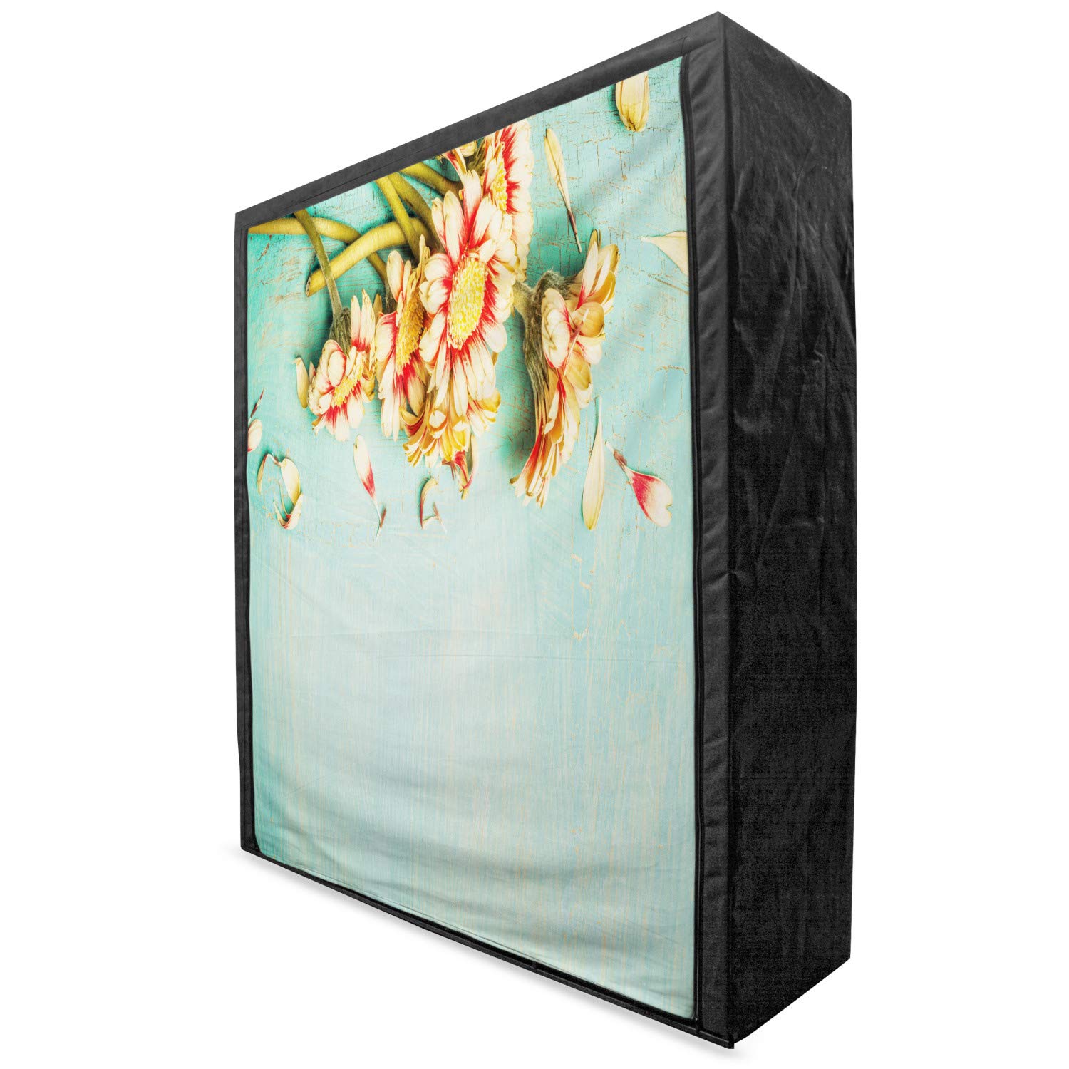 Ambesonne Portable Fabric Wardrobe - Shabby Floral Design with Gerbera Flowers on Turquoise Wooden Board, 59