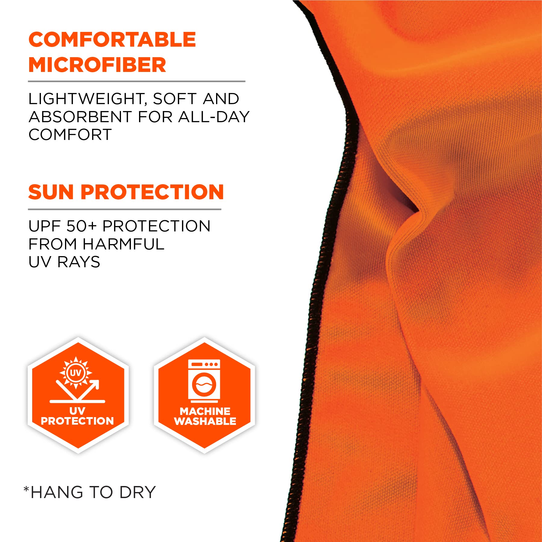 Ergodyne Chill Its 6602MF Cooling Towel - Soft Microfiber, UPF 50+ Sun Protection, 41