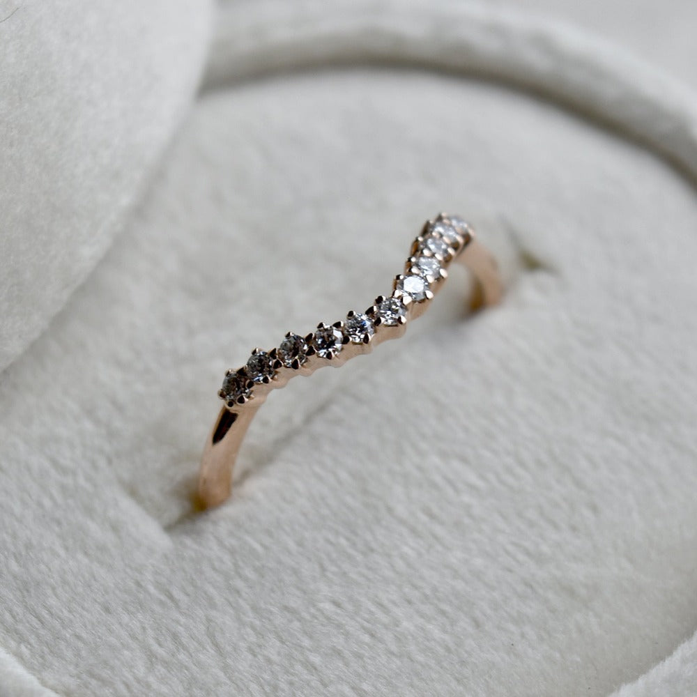 Ida Diamond Curved Wedding Band Ring - 14K White Gold Dainty Stackable Ring for Women - Perfect for Engagement, Anniversary & Everyday Elegance