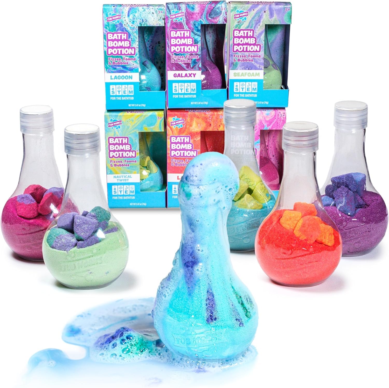 Tub Works® Kids Bath Bomb Potion™ - 6 Pack Non-Toxic Bath Toys with Fizzing, Foaming & Colorful Eruptions | Interactive Science Bath Bombs for Toddlers & Children | Perfect for Sensory Play, Birthday Gifts & Bathtime Fun