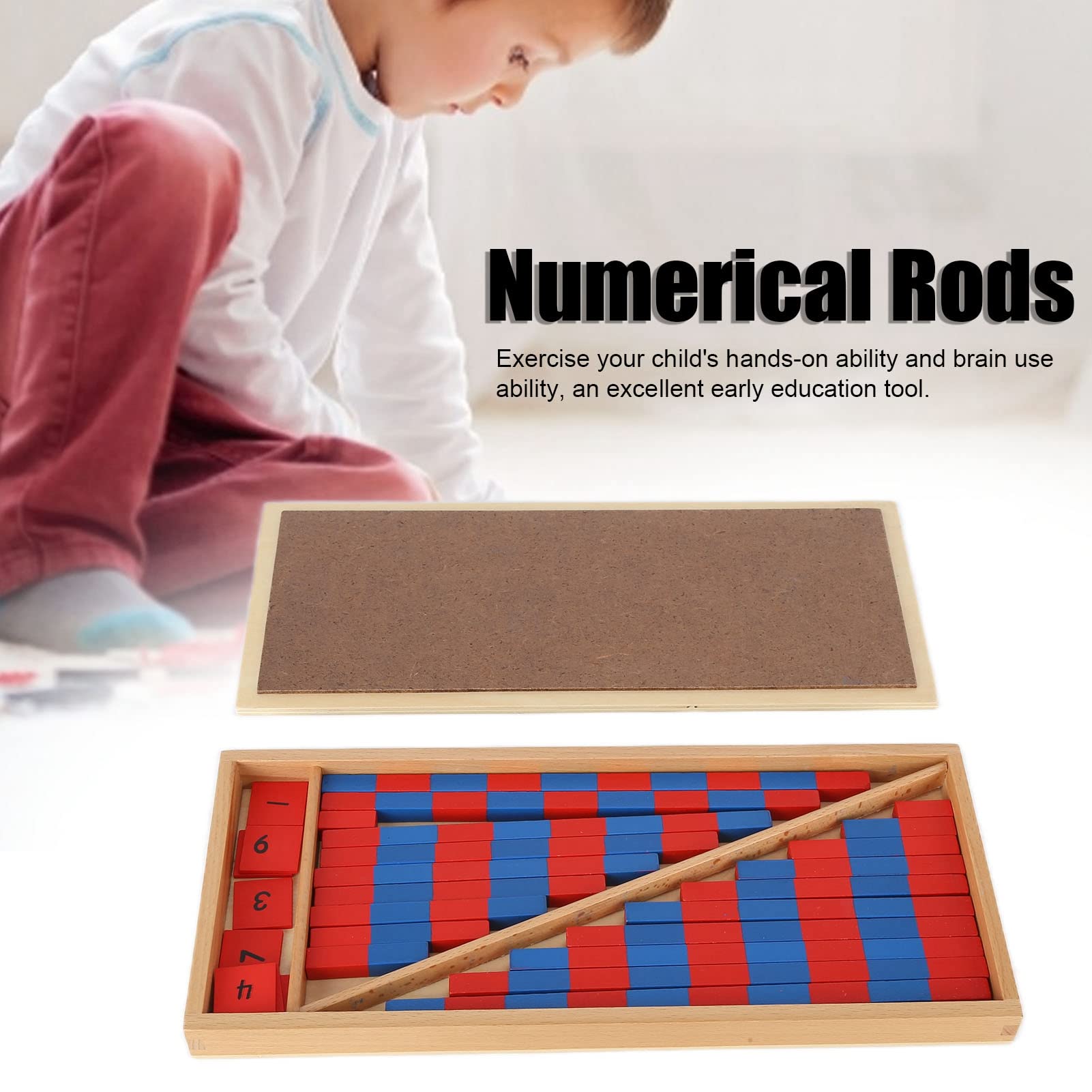 Montessori Math Toys - Cuisenaire Rods with Wooden Box, Blue Red Counting Rods & Number Tiles for Preschool Kids | Early Childhood Education, Homeschool & Classroom Learning Tools