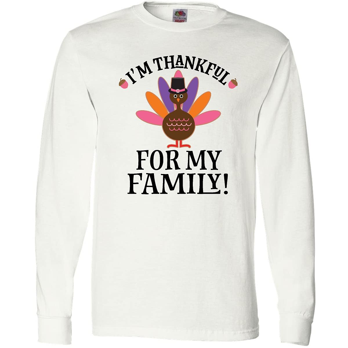 Inktastic Thanksgiving Girl Turkey Thankful for Family Long Sleeve T-Shirt | Cute Holiday Graphic Tee for Women | Perfect for Family Gatherings & Fall Festivals
