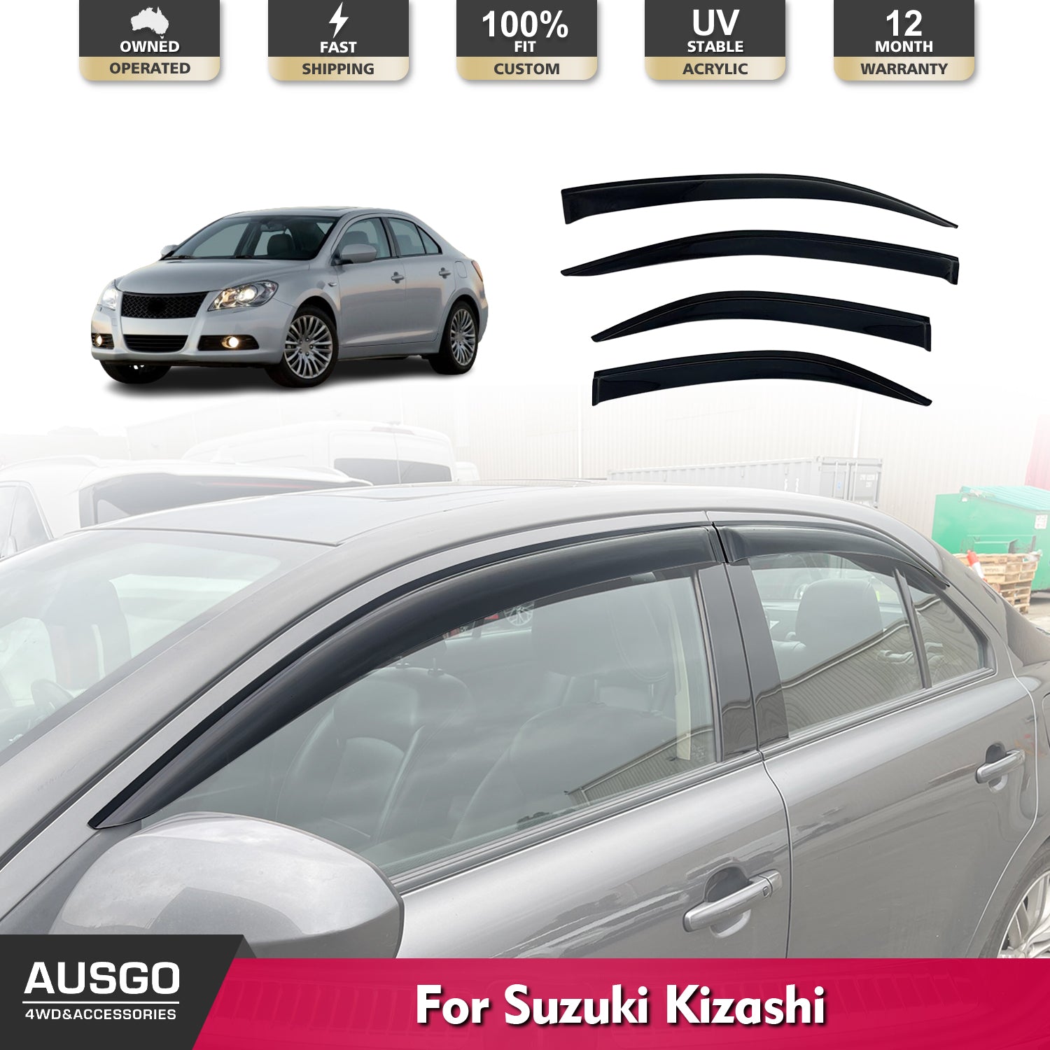 Suzuki Kizashi 2010-2016 Weather Shields - Durable Car Window Rain Guards for All-Weather Protection - Perfect for Rainy Days & Highway Driving