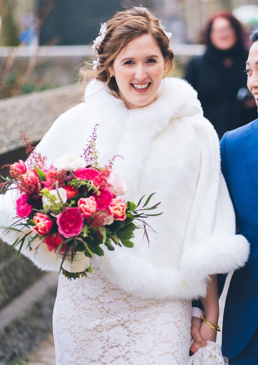 Ivory White Faux Fur Cape - Elegant Winter Shawl Wrap for Women | Juliet Wht01 | Perfect for Weddings, Parties & Cold Weather Fashion