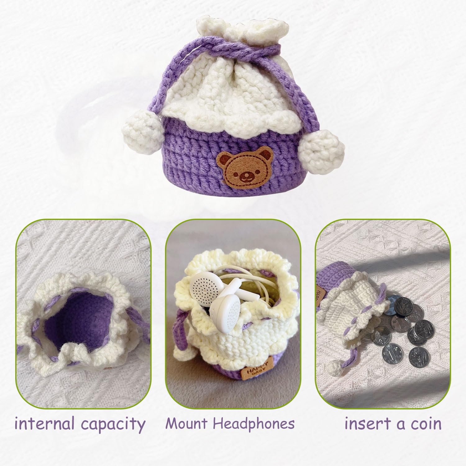 Cute Crochet Mini Drawstring Pouch - Handmade Coin Purse & Earbud Protector for Women & Girls | Perfect Gift for Travel, Parties & Daily Storage