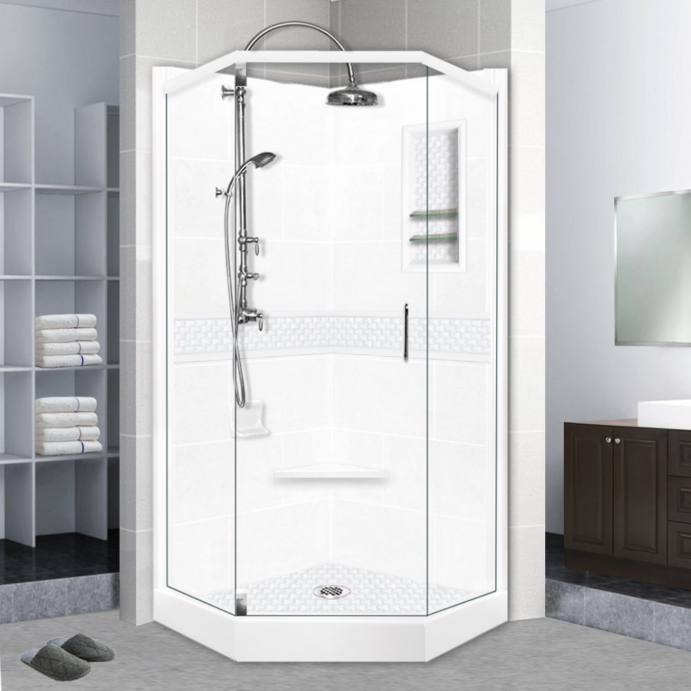 Neo Angle Natural Buff Sistine Stone & Jewel Stone Accent DIY Shower Remodel Kit - Easy Bathroom Upgrade for Modern Home Renovation