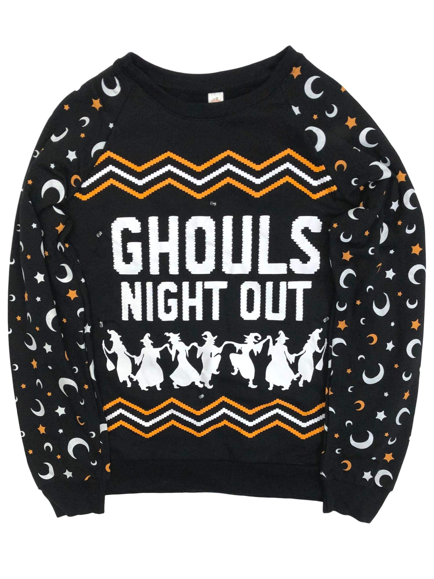 Women's Black Light Up Halloween Sweatshirt - Glow in The Dark Party Top for Ghouls Night Out, Costume Parties & Trick or Treating
