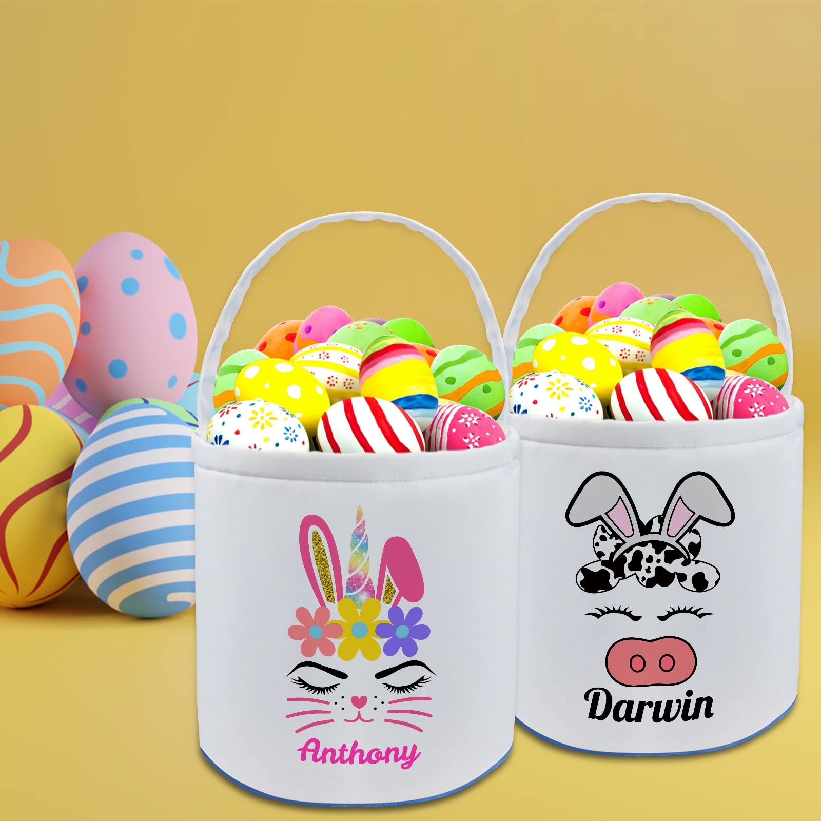 Custom Easter Baskets for Kids - Personalized with Name for Easter Egg Hunt & Gifts