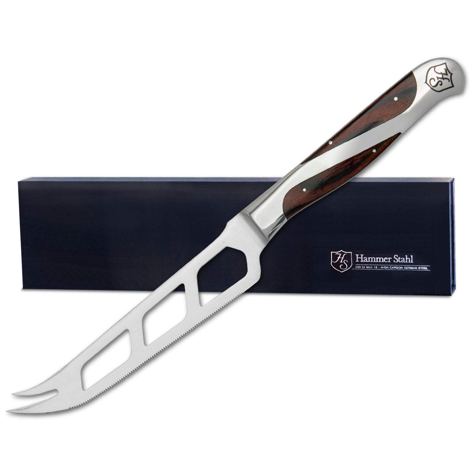 Hammer Stahl 5-inch Stainless Steel Cheese & Tomato Knife - Premium Pakkawood Handle for All Cheese Types - Perfect for Cutting, Slicing, Serving Cheese Boards & Fruit Platters - Ideal for Kitchen, Parties & Gourmet Dining