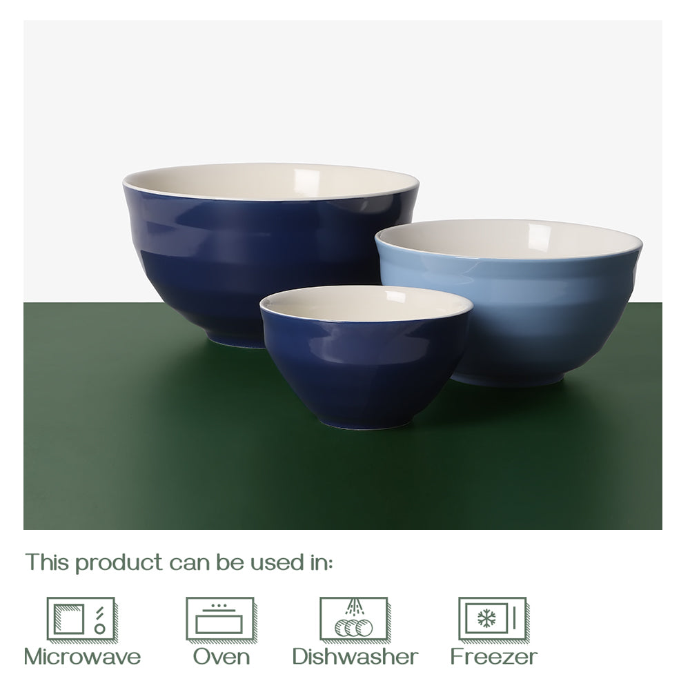 Premium Ceramic Mixing Bowls Set of 3 - Non-Slip Kitchen Essentials for Baking, Cooking & Food Prep - Perfect for Mixing Dough, Whisking Eggs & Serving Salads