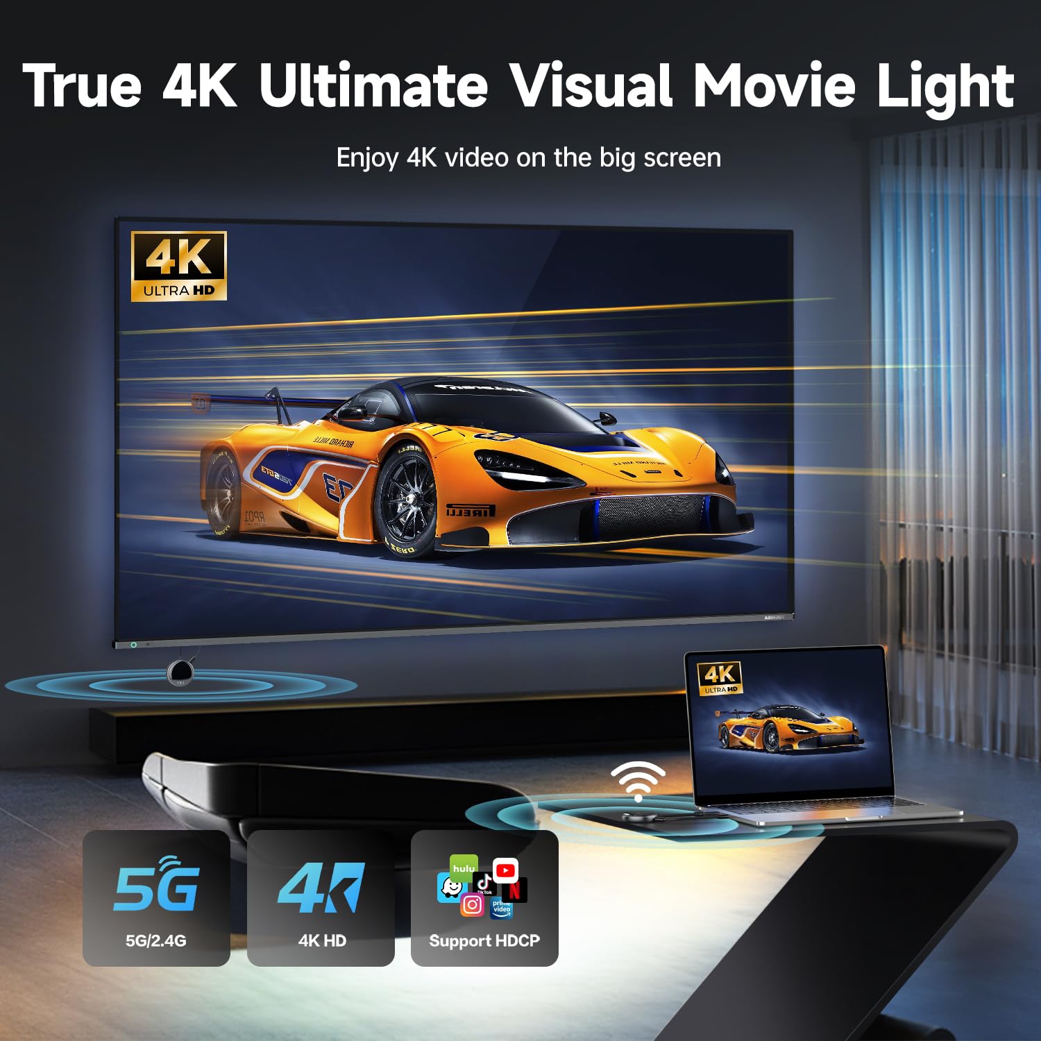 4K Wireless HDMI Transmitter and Receiver Kit with 2.4G/5G Dual Band - 165ft Range for Streaming HD Video & Audio from Laptop, PC, PS5, Camera to Monitor, Projector or HDTV - Perfect for Home Theater, Gaming and Conference Room Presentations