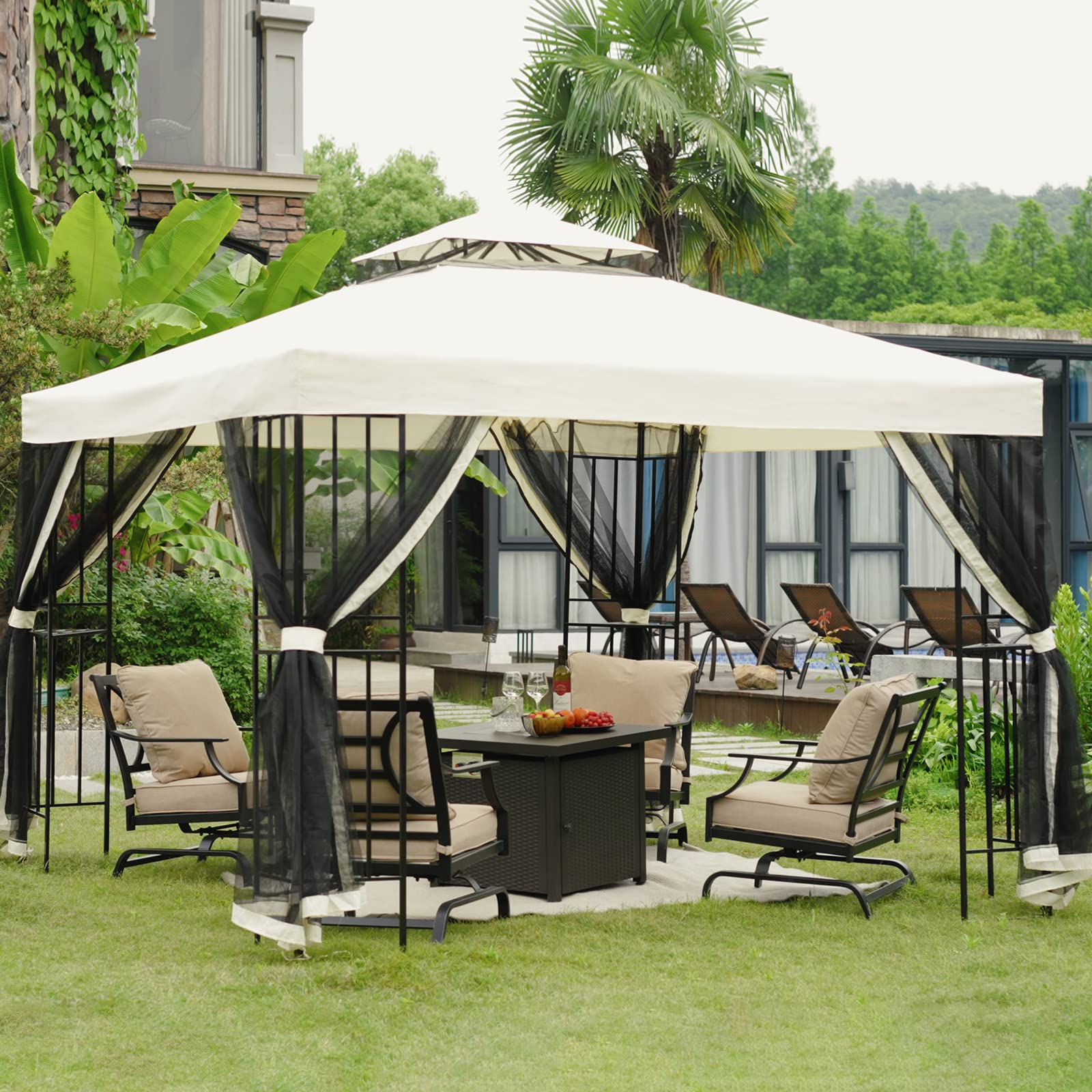 Grand Patio 10x10 FT Outdoor Gazebo with Privacy Screen Mesh Netting - Perfect for Deck, Backyard, Garden & Patio Shade Shelter