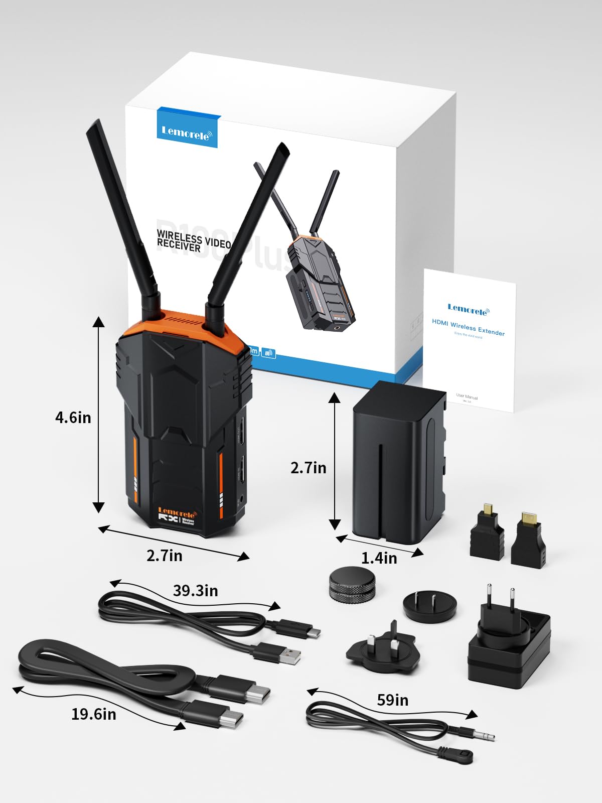 Lemorele Wireless HDMI Video Transmitter and Receiver System with Loopout, 4400mAh Battery - Perfect for Photography, Videography, and Cinematography - Ideal for Live Streaming, Film Production, and Remote Monitoring