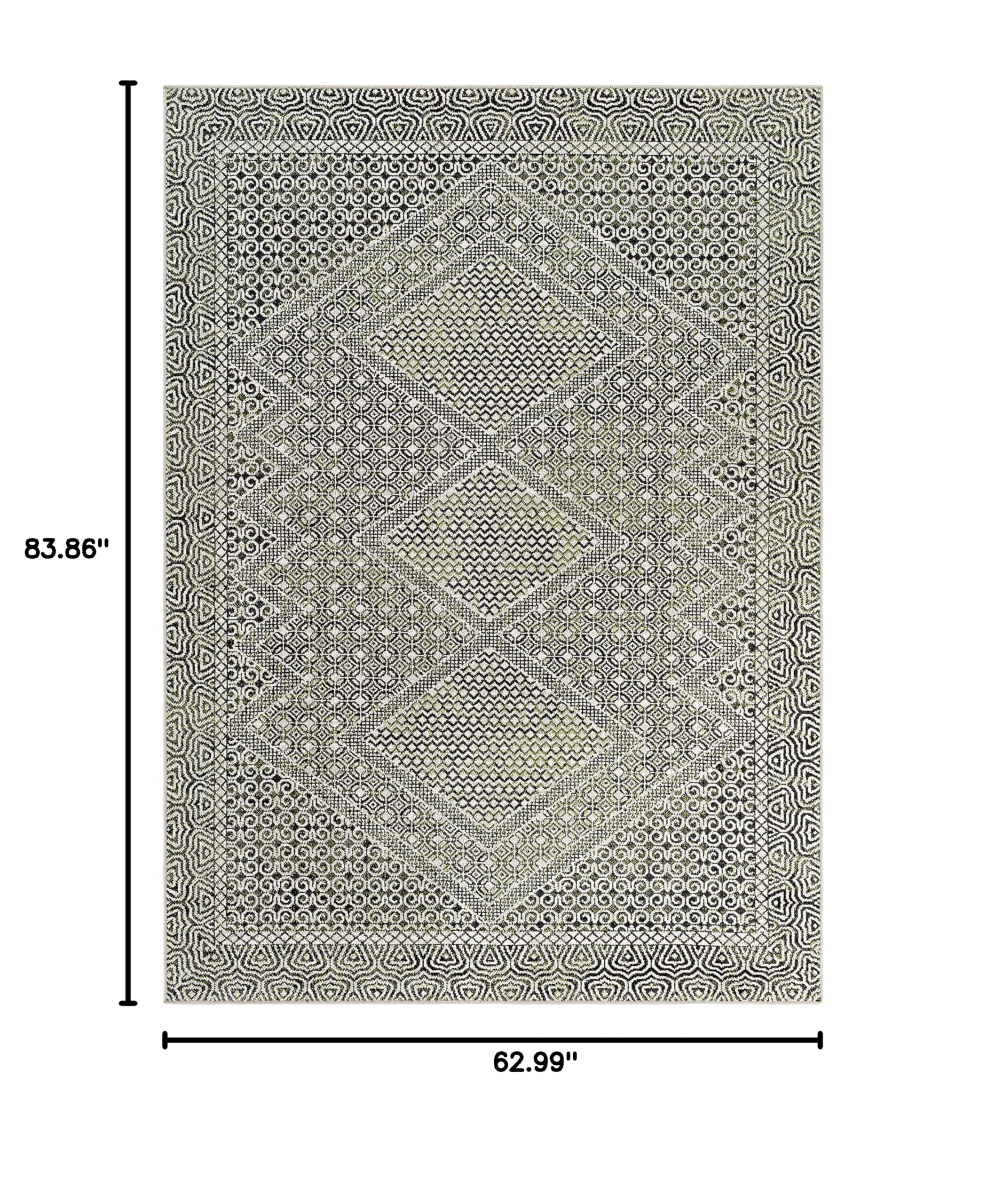 Hauteloom Bongao Machine Washable Area Rug - Soft & Durable for Living Room, Bedroom - Black & Gray - 5'3