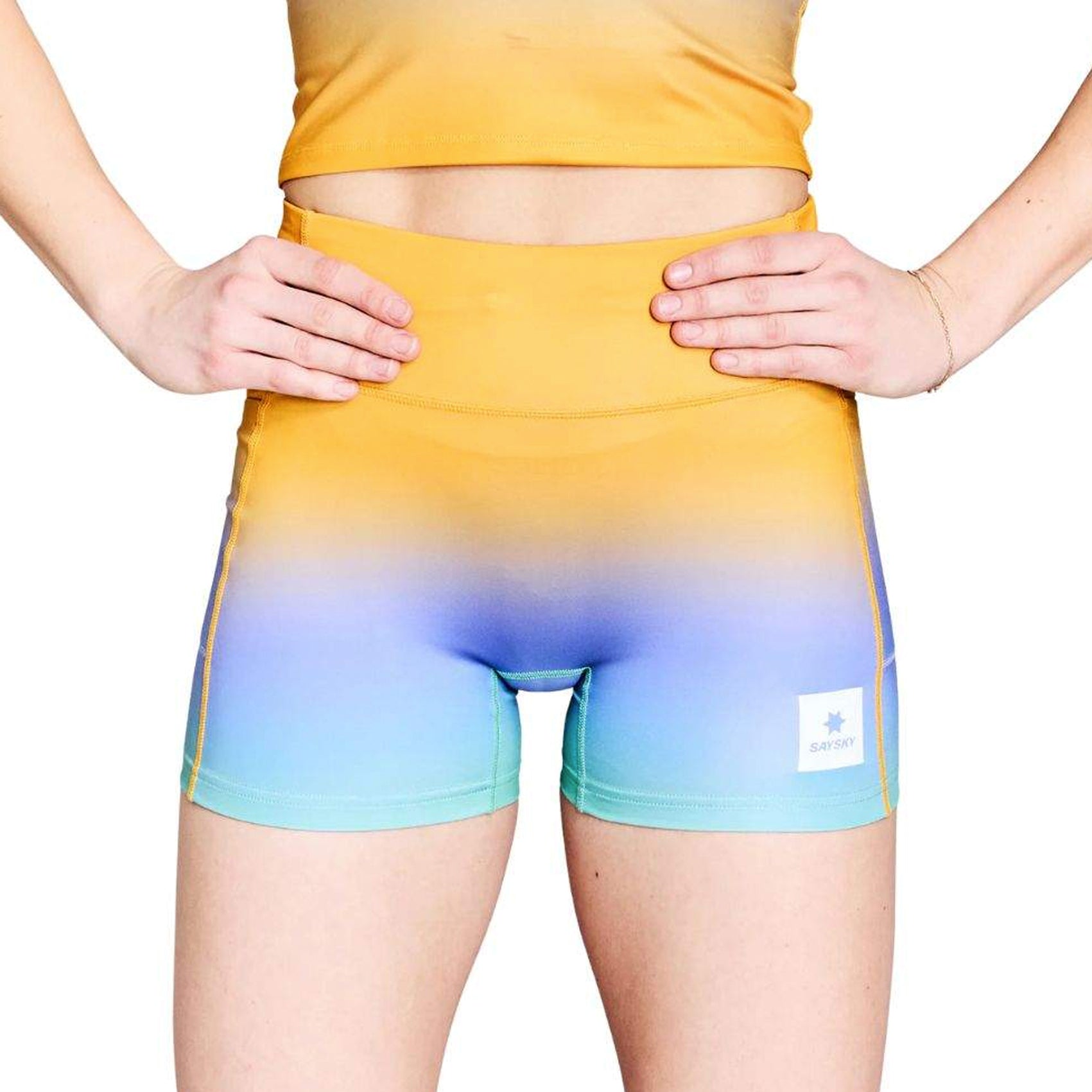 Women's Saysky Drip Dye Combat+ 4 Short Tights - High-Performance Running & Workout Leggings for Yoga, Gym & Athletic Activities
