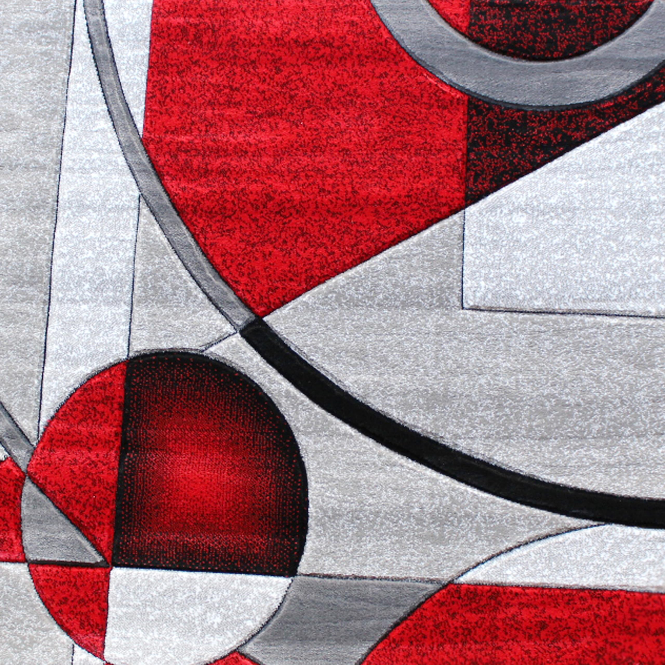 EMMA + OLIVER Olefin Accent Rug - Red Abstract Geometric Design - 2x7 Feet Soft Plush Area Rug - Stain & Moisture Resistant - Easy Clean Jute Backing - Perfect for Living Room, Bedroom or Office Decor