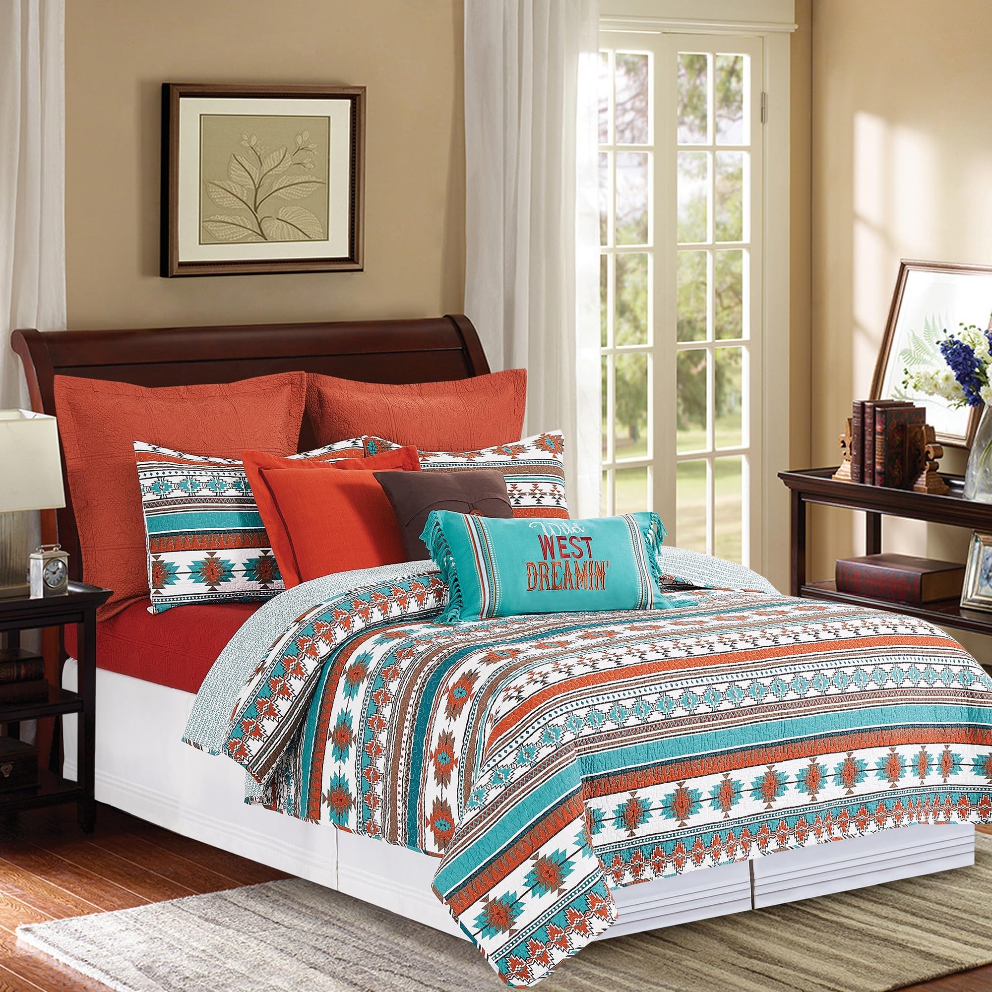 C&F Home Aqua Valley 2-Piece Twin Quilt Set - 100% Cotton Lightweight Reversible Bedspread Coverlet with Orange Geometric Print, Machine Washable - Perfect for Kids' Rooms, Guest Beds & Dorm Decor