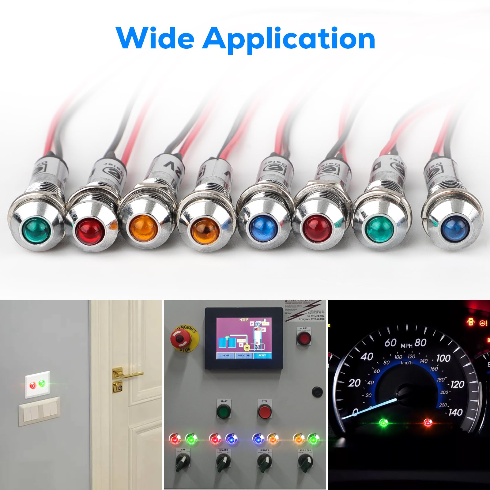 Linkstyle 8PCS 12V LED Indicator Lights - 8MM LED Signal Lamps in Red, Blue, Green & Orange with Wire Leads - Perfect for Car Dashboard, Truck & Marine Instrument Panels