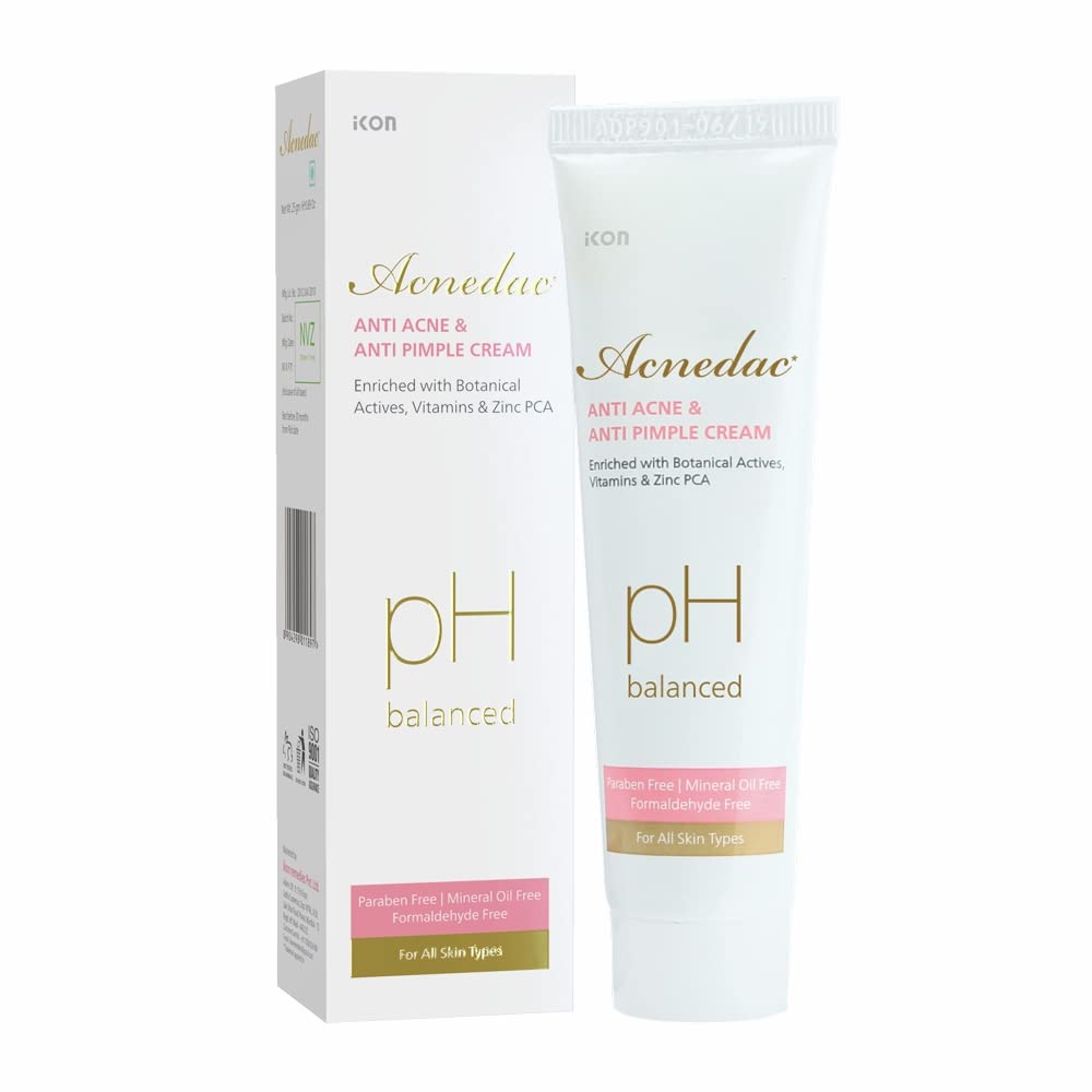 Acnedac Anti Acne & Pimple Treatment Cream 25gm - Botanical Actives, Vitamins & Zinc PCA - Oil-Free & Paraben-Free for All Skin Types - Fights Breakouts & Blemishes - Perfect for Daily Skincare Routine & Teen Acne Care