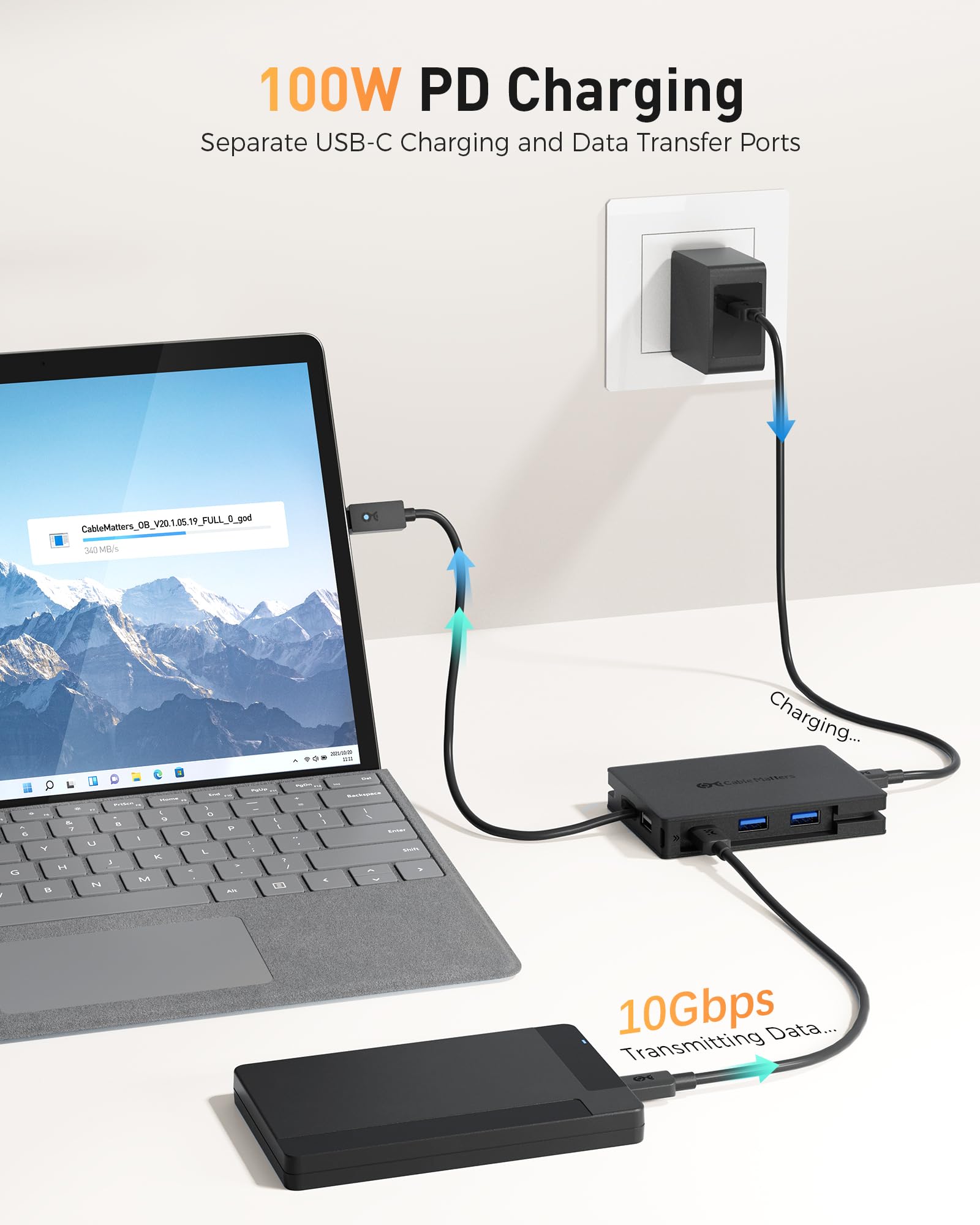 Cable Matters 8-in-1 USB4 Hub with Dual HDMI 4K@60Hz & Single HDMI 8K@30Hz | 40Gbps Thunderbolt 4 Dock | 100W PD Charging | Gigabit Ethernet | Compatible with MacBook Pro, XPS, Surface Pro, iPad Pro | Perfect for Home Office & Gaming Setup