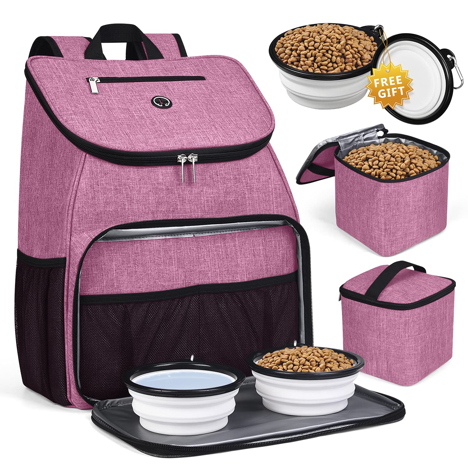 BAGLHER Airline Approved Dog Travel Backpack - Pet Carrier with 2 Collapsible Bowls & Food Containers for Small Medium Dogs - Perfect for Air Travel, Hiking & Outdoor Adventures