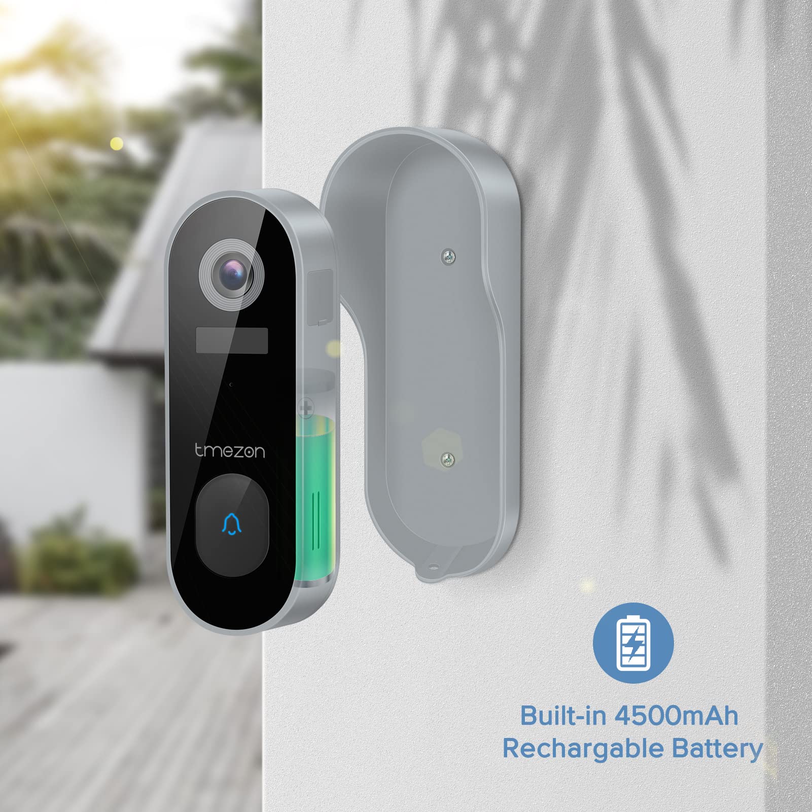 TMEZON Wireless Smart Video Doorbell Camera with Chime - 2K HD, Night Vision, PIR Motion Detection, Battery Powered, 2.4GHz WiFi - Ideal for Home Security & Front Door Monitoring