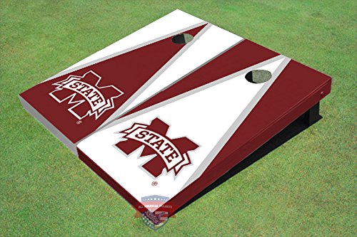 Mississippi State University Themed Cornhole Boards - All American Tailgate M Alternating Triangle Design for Outdoor Games, Tailgating, and Backyard Fun