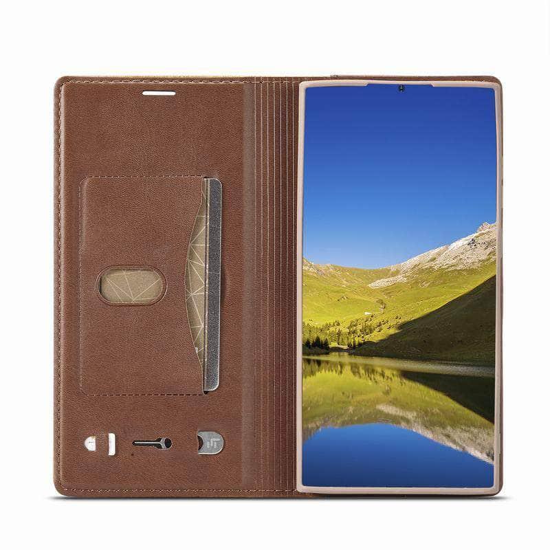 Samsung Galaxy S23 Plus Magnetic Leather Wallet Case - Premium Real Leather Cover with Card Slots for Men & Women - Perfect for Daily Use, Travel & Business