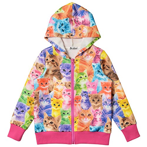 Girls Zip Up Hoodie Jacket - Cute Unicorn & Cat Print Sweatshirt with Pockets | Warm Fleece Pullover for School, Playdates & Outdoor Activities