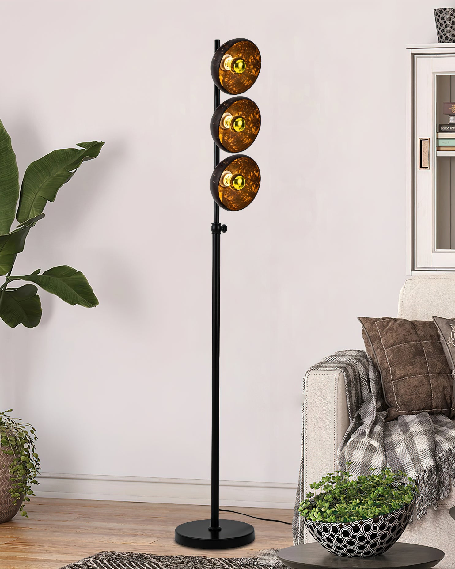 Modern Black Shell Floor Lamp for Living Room - Adjustable Standing Light with Fabric Shade, Perfect for Bedroom, Office & Reading Nook
