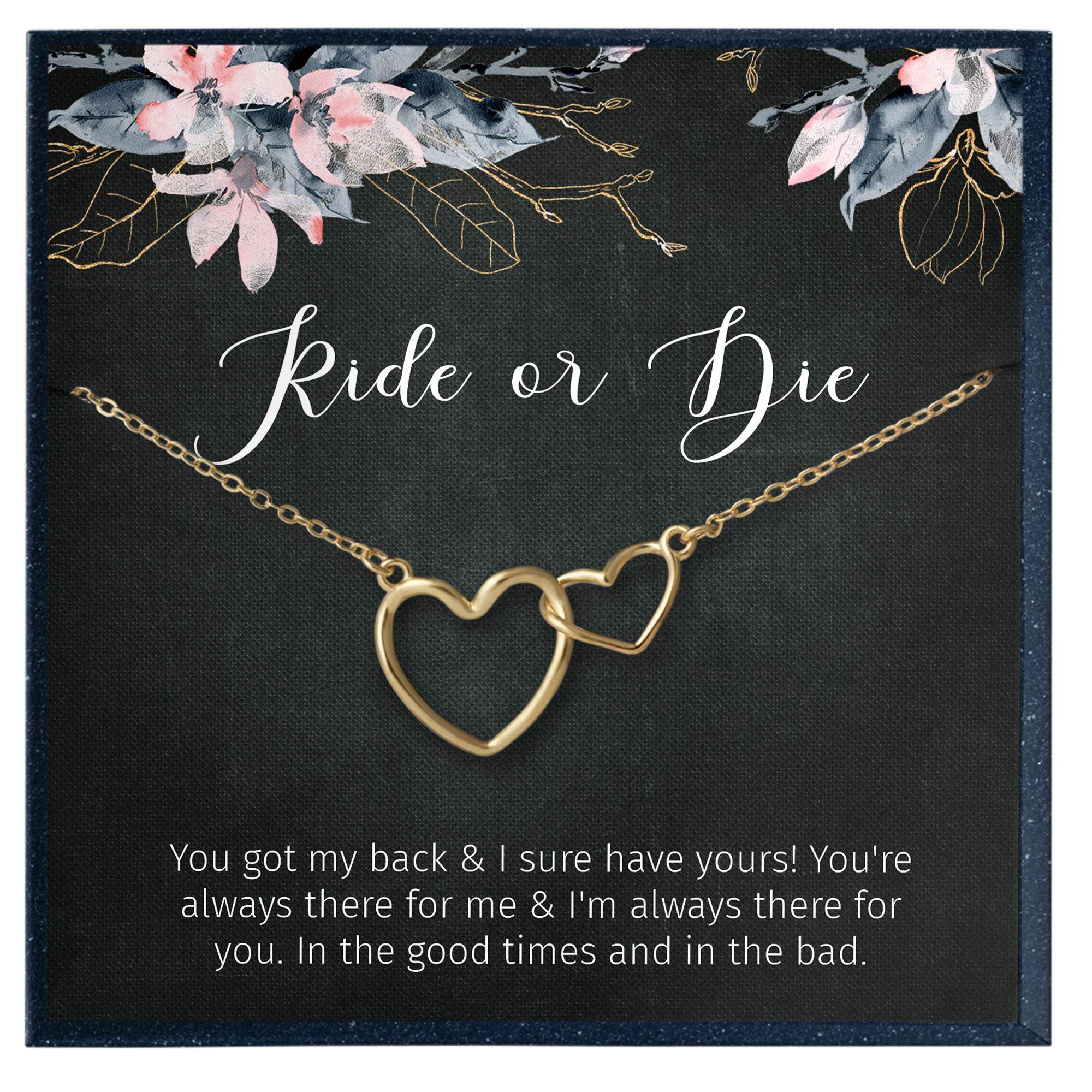 Best Friends Necklace Set - Ride or Die Matching Jewelry Gifts for Close Friends, BFF Heart Pendant Necklaces for Women, Friendship Jewelry for Sister & Bestie - Perfect for Birthdays, Anniversaries & Special Occasions