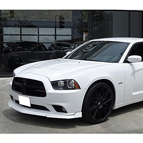 HYPERSPEED 3PCS Front Bumper Spoiler Lip - STP Style ABS Body Kit for 2011-2014 Dodge Charger | Painted White Car Exterior Accessories | Splitter Trim Protection | Enhances Aerodynamics & Sporty Look for Street Racing & Car Shows