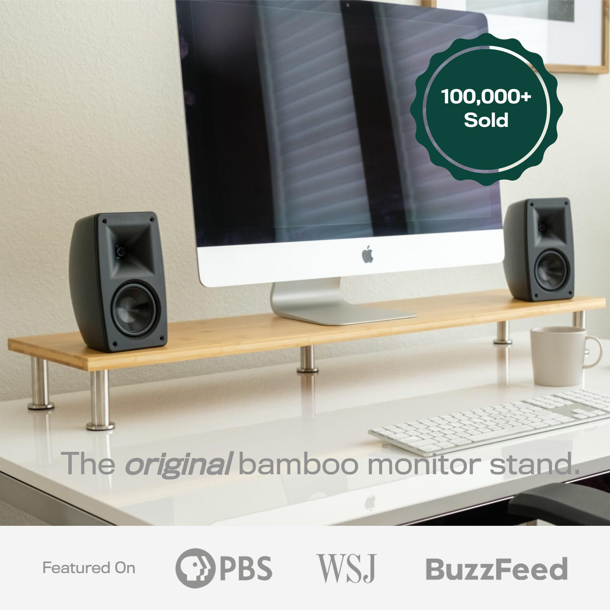 Premium 42 Inch Bamboo Dual Monitor Stand Riser for Computer Screens, Laptops & TVs - Ergonomic Desk Shelf with Extra Storage Space - Natural Wood Finish - Perfect for Home Office, Gaming Setup & Workspace Organization (As Seen On PBS)