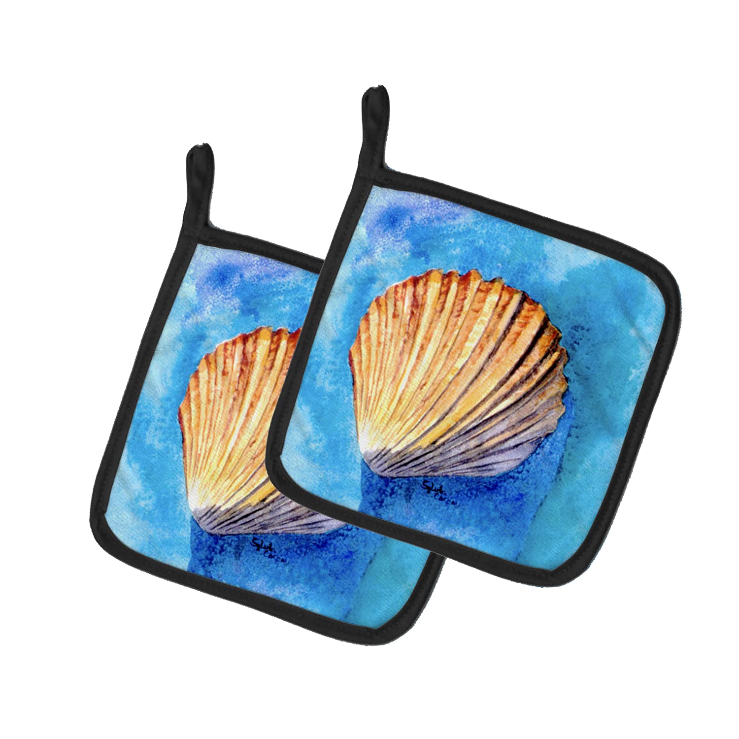 Caroline's Treasures Heat Resistant Shell Design Pot Holders Set - 2 Pack Kitchen Oven Mitts for Cooking, Baking, BBQ & Grilling (7.5