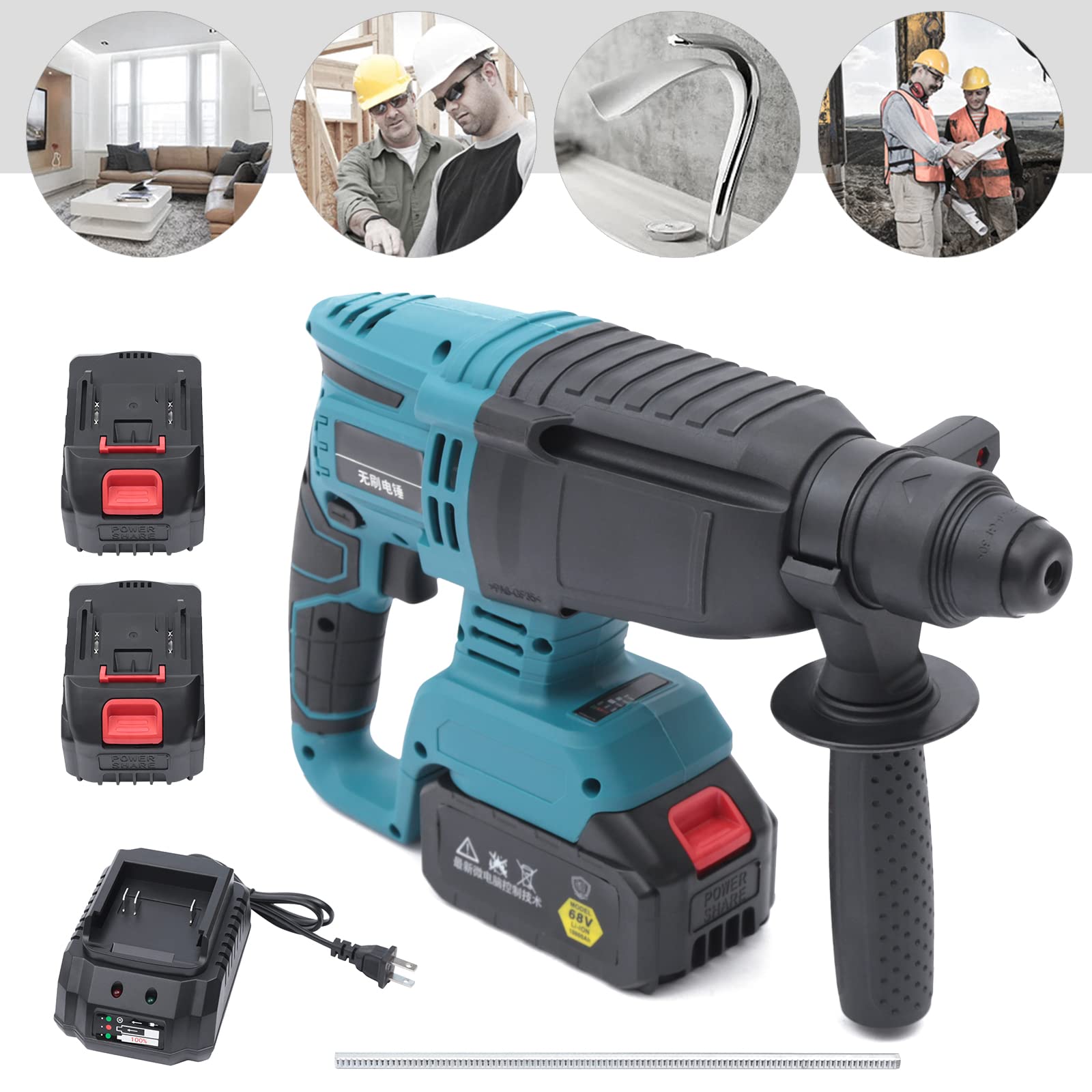850W 68V Cordless Brushless Impact Wrench & Hammer Drill Set - KPfaster Electric Concrete Breaker Kit for Demolition, Construction & DIY Projects