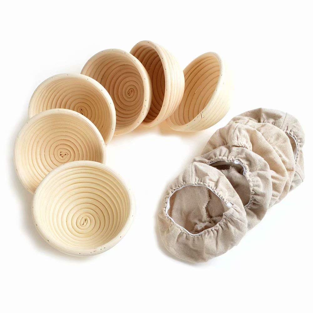 6-Pack 5-Inch Sourdough Bread Proofing Baskets - Round Banneton Brotform with Linen Liner, Handmade Rattan Dough Rising Bowl for Artisan Bread Baking | Perfect for Home Bakers & Professional Bakeries, Bread Making, Sourdough Starter Kit, French Bread Baking Accessories