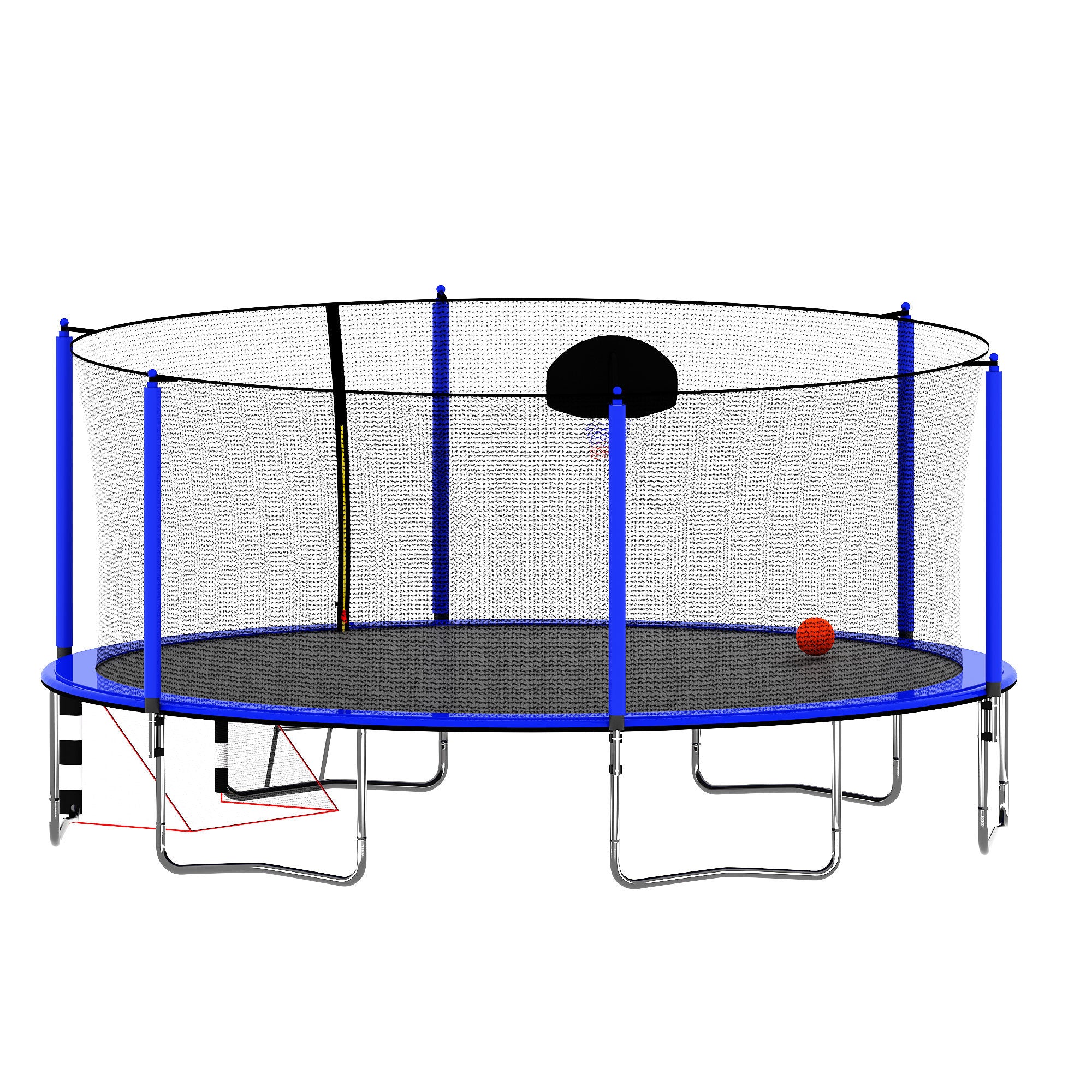 16FT Trampoline with Basketball Hoop, Pump & Ladder - Includes Inner Safety Enclosure & Soccer Goal - Blue - Perfect for Backyard Fun, Outdoor Exercise & Family Bonding