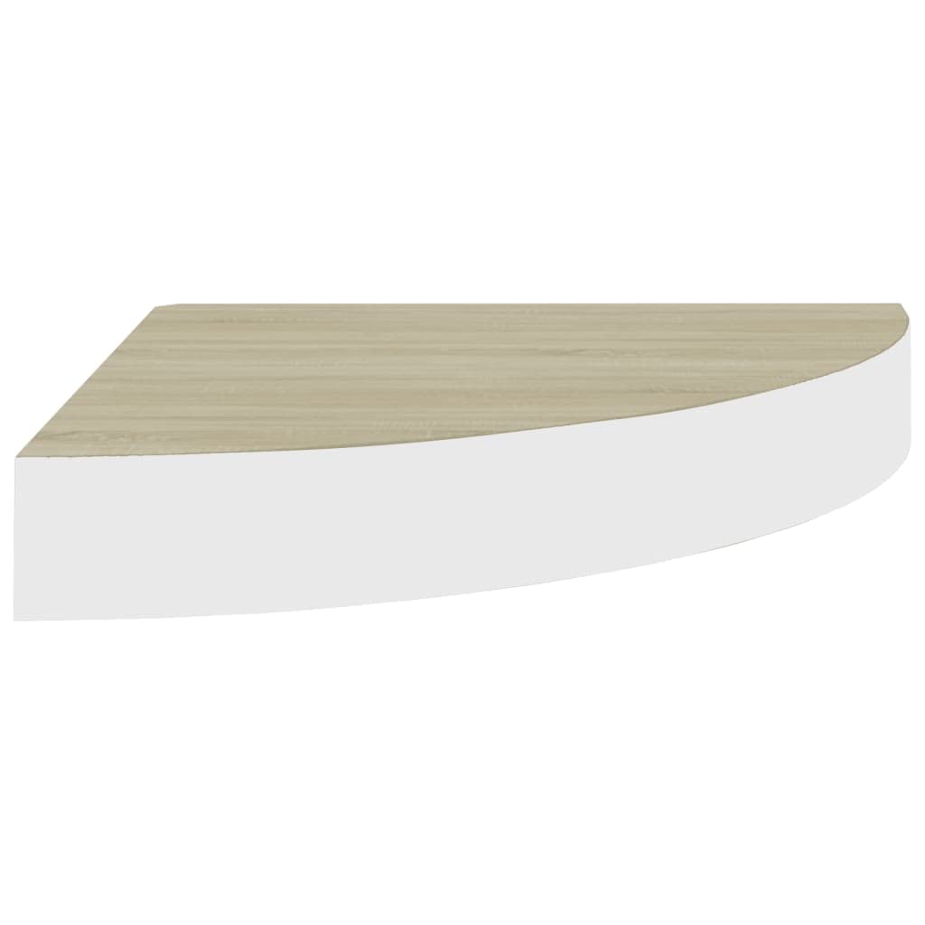 4-Pack Wall Corner Shelves - Floating Oak & White MDF Display Shelves (13.7