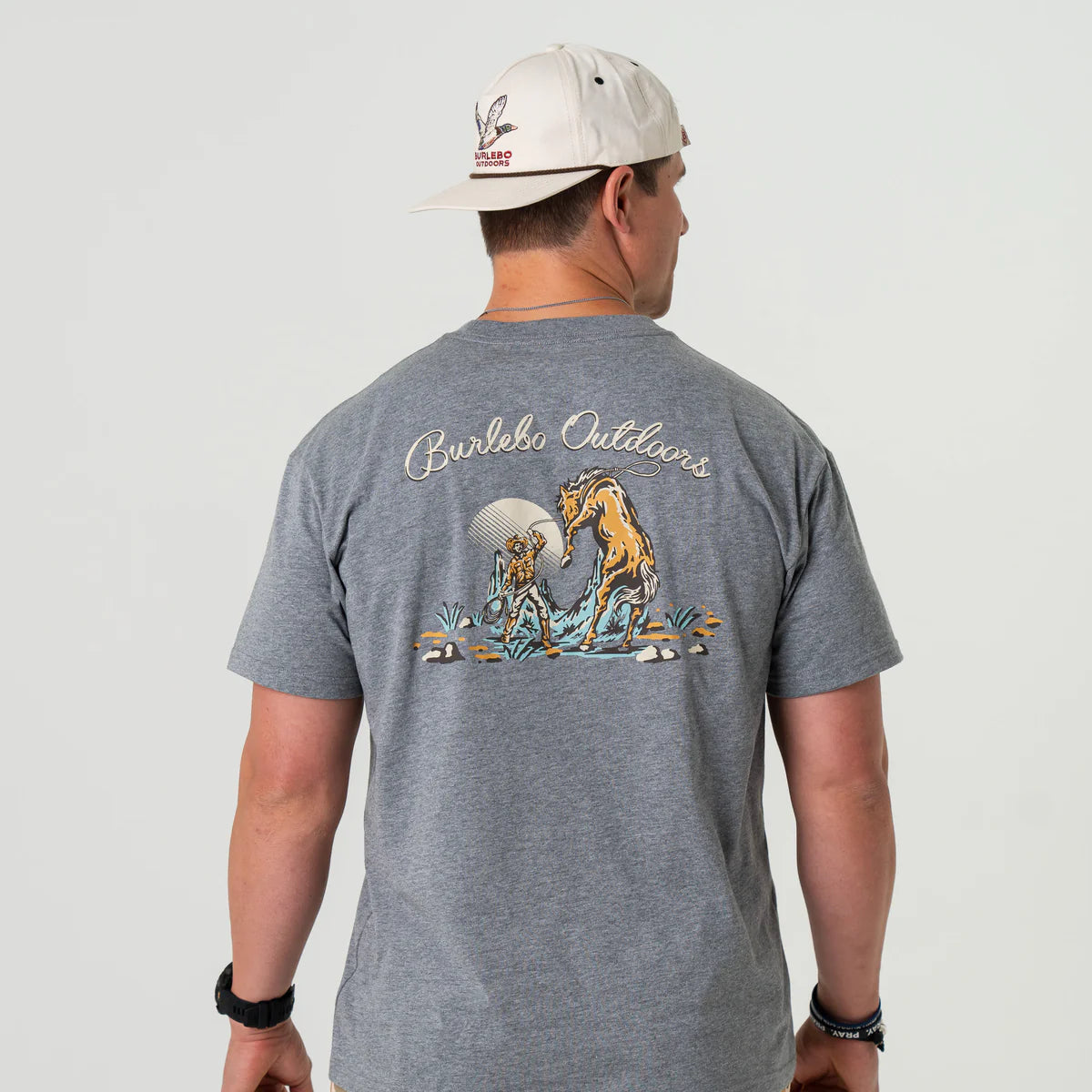 Burlebo Cowboy Up Tee - Vintage Western Style T-Shirt for Men | Comfortable Cotton Shirt for Rodeo, Country Music Festivals & Casual Wear