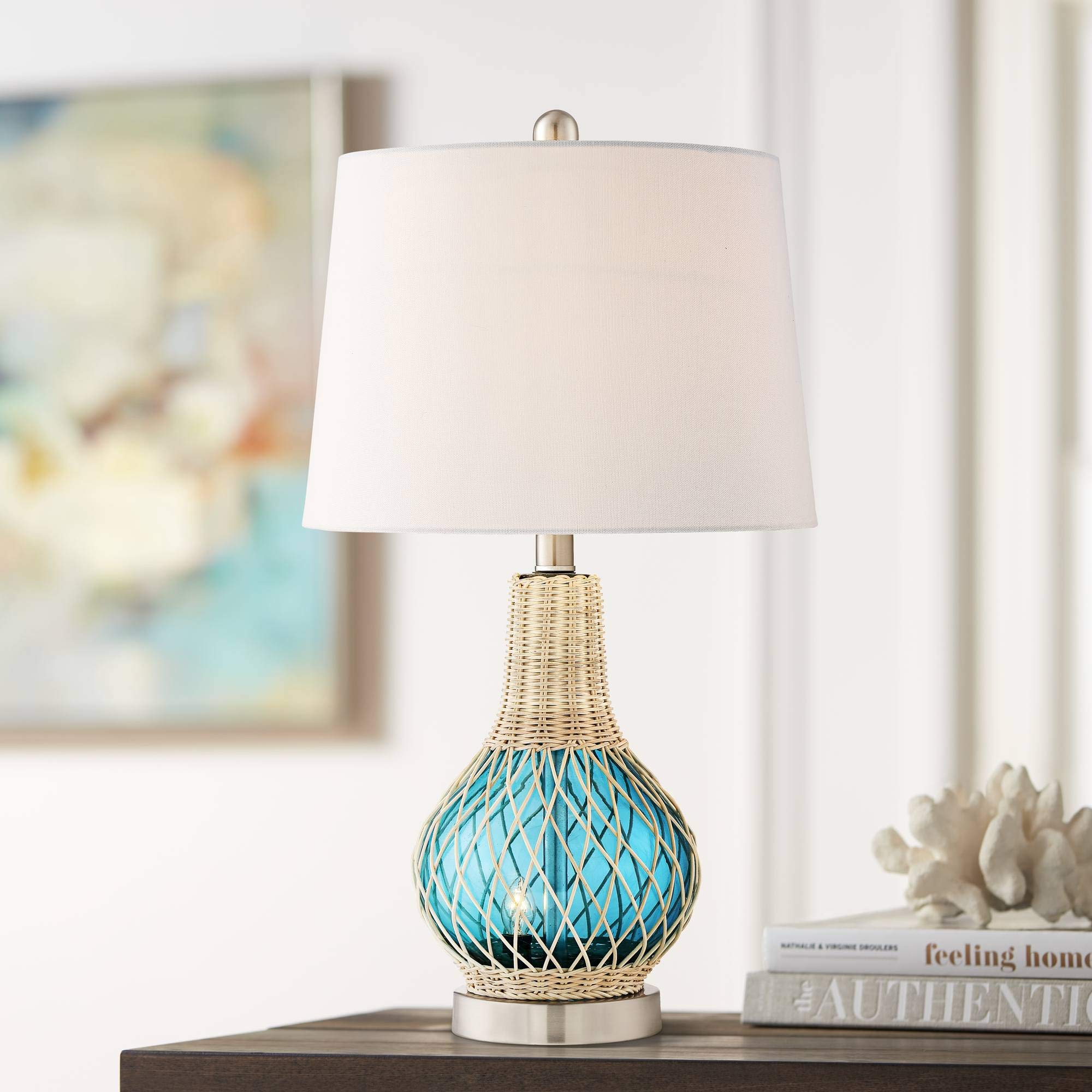 360 Lighting Alana Coastal Natural Cottage Accent Table Lamp with Nightlight LED - 22.75