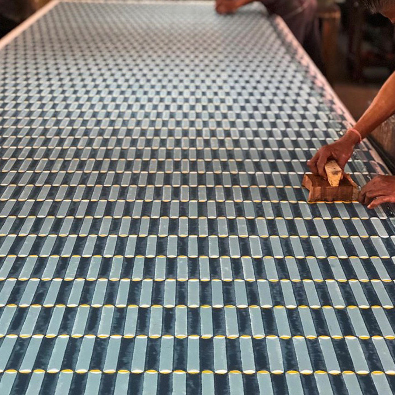 Luna Block Printed Fabric Linen - Blue & Yellow Cotton Blend for DIY Crafts, Home Decor, and Fashion Accessories