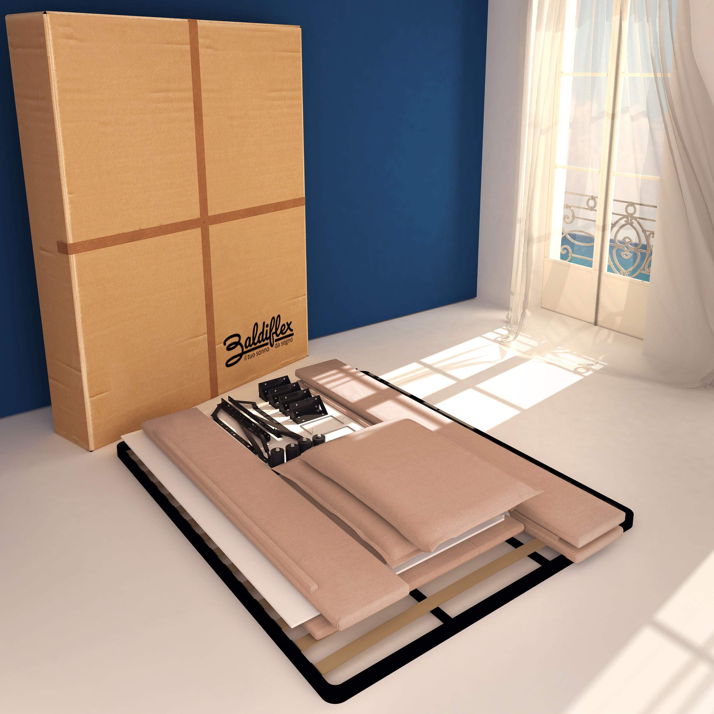 Baldiflex Licia Fabric Queen Size Bed Frame with Slatted Base - 160x190cm Mattress Foundation, Upholstered Headboard - Perfect for Master Bedroom & Guest Room Comfort
