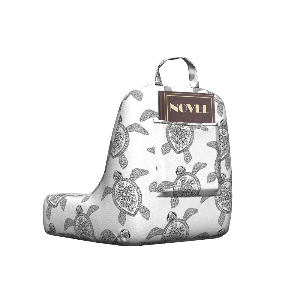 Ambesonne Turtle Reading Pillow Cover - Oriental Pencil Drawn Animal with Floral Design - Soft Fabric Unstuffed Bed Rest Case - Small Size Charcoal Grey & White - Perfect for Reading, Lounging & Home Decor