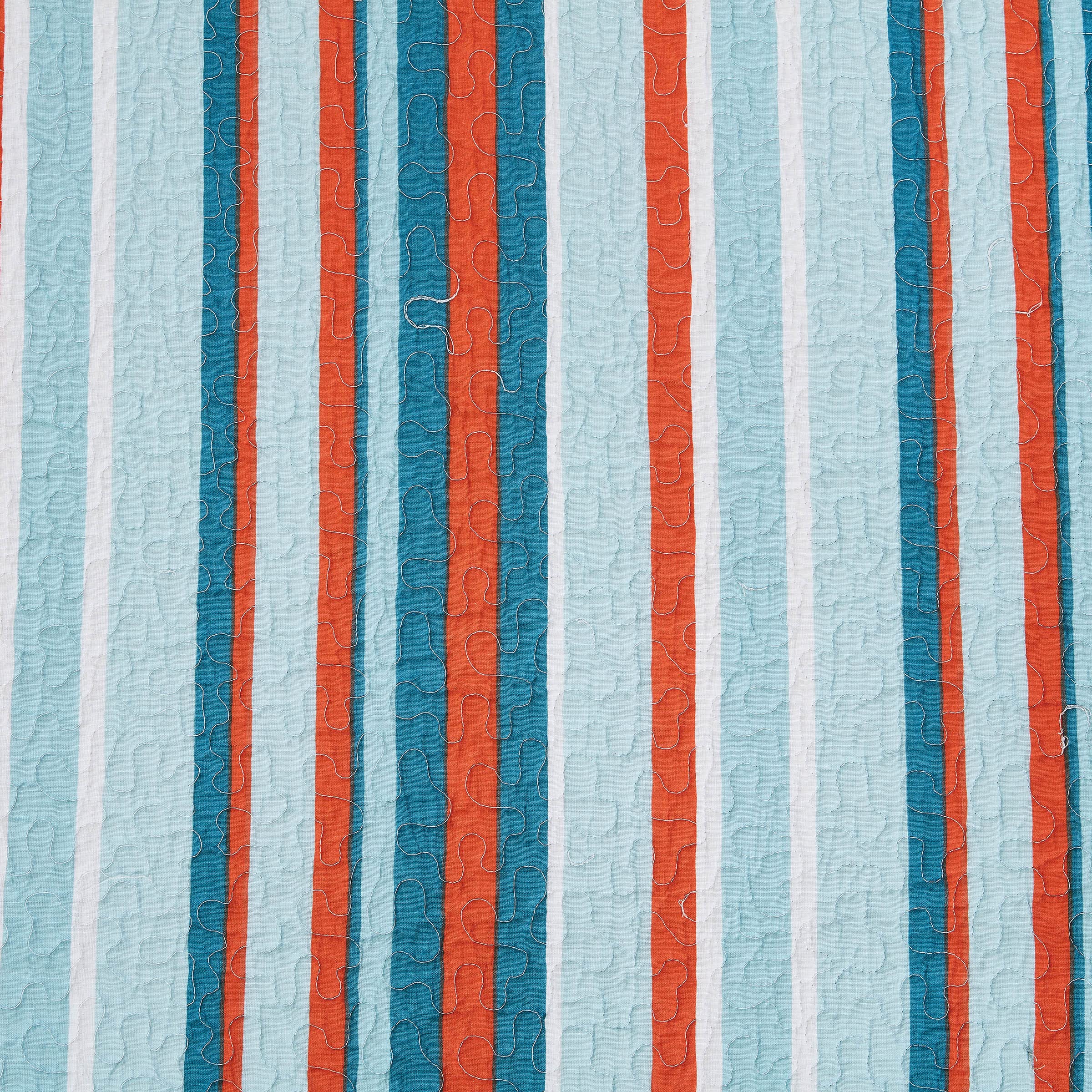 Reversible Coastal Tropical Stripe Quilt Set - Full/Queen 3-Piece Machine Washable Cotton Bedding in Orange & Blue | Beach House Decor, Guest Room & Summer Bedroom Upgrade