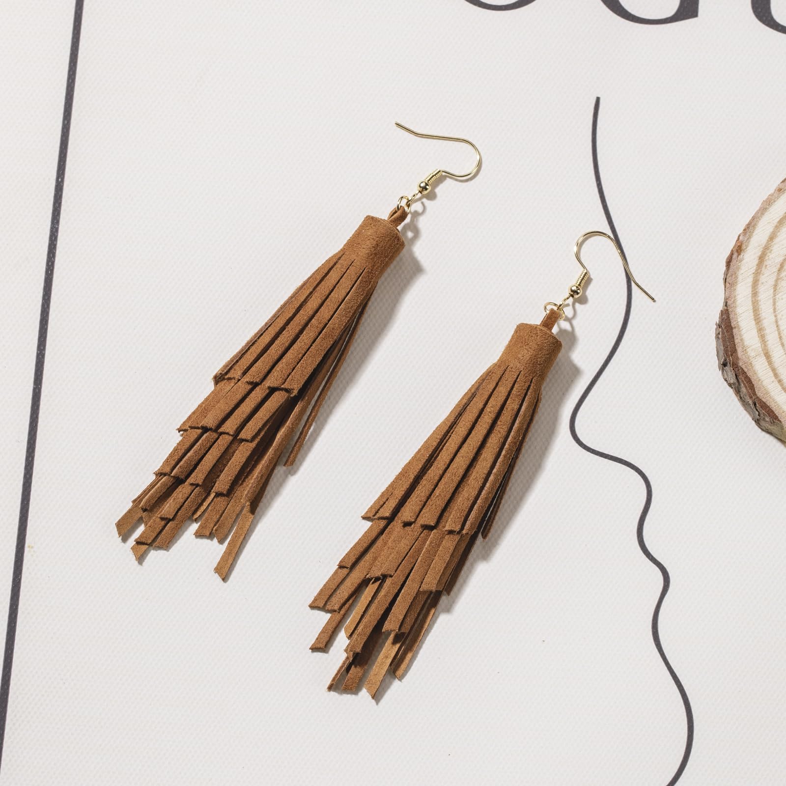 Handmade Genuine Leather Fringe Dangle Earrings for Women - Lightweight Boho Western Cowgirl Style Layered Tassel Earrings | Perfect for Music Festivals, Country Concerts and Boho Chic Outfits