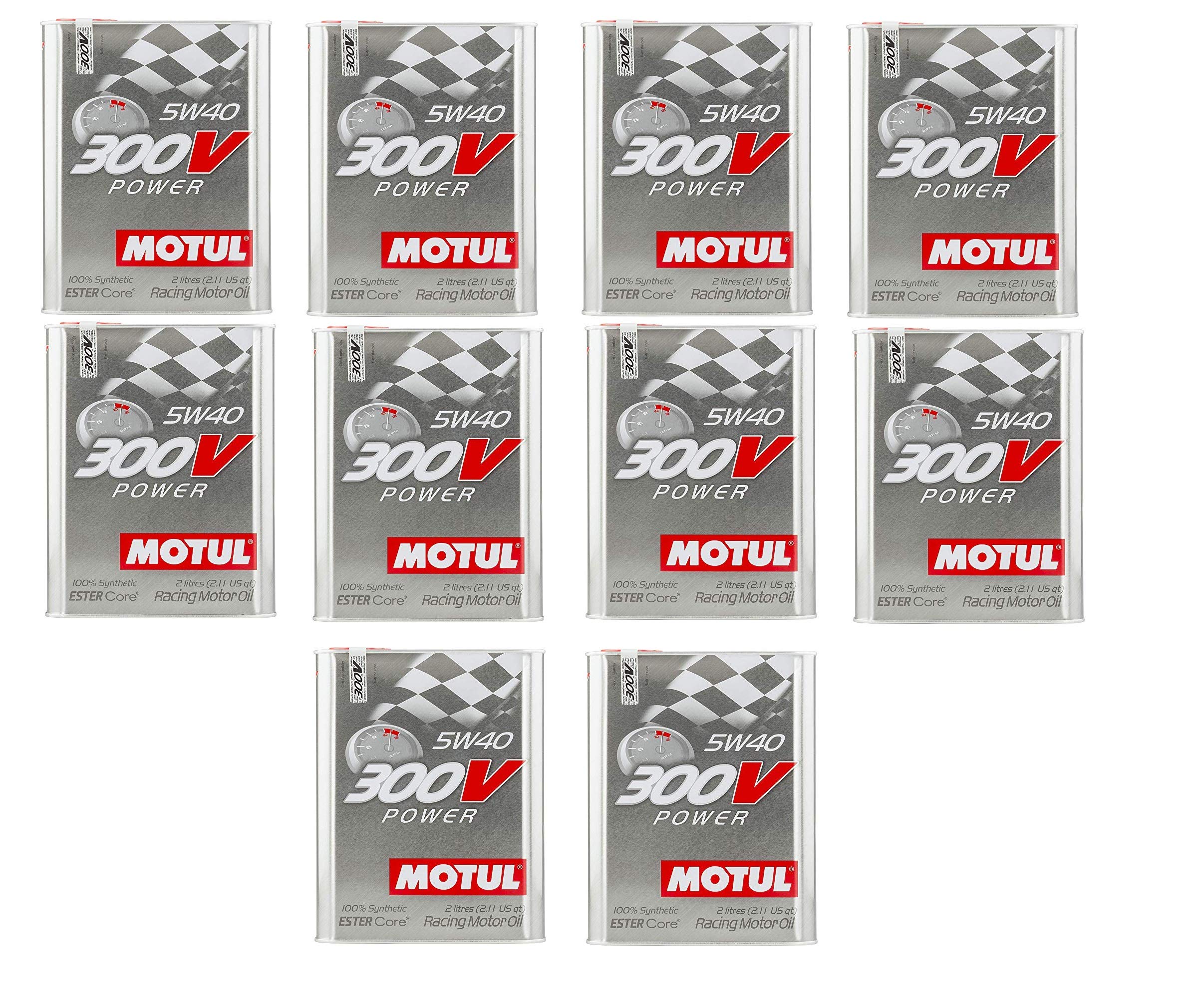 Motul 104242 300V Power 5W-40 Synthetic Motor Oil - Set of 10 (2-Liter Bottles) - High Performance Engine Oil for Racing, Sports Cars & Motorcycles