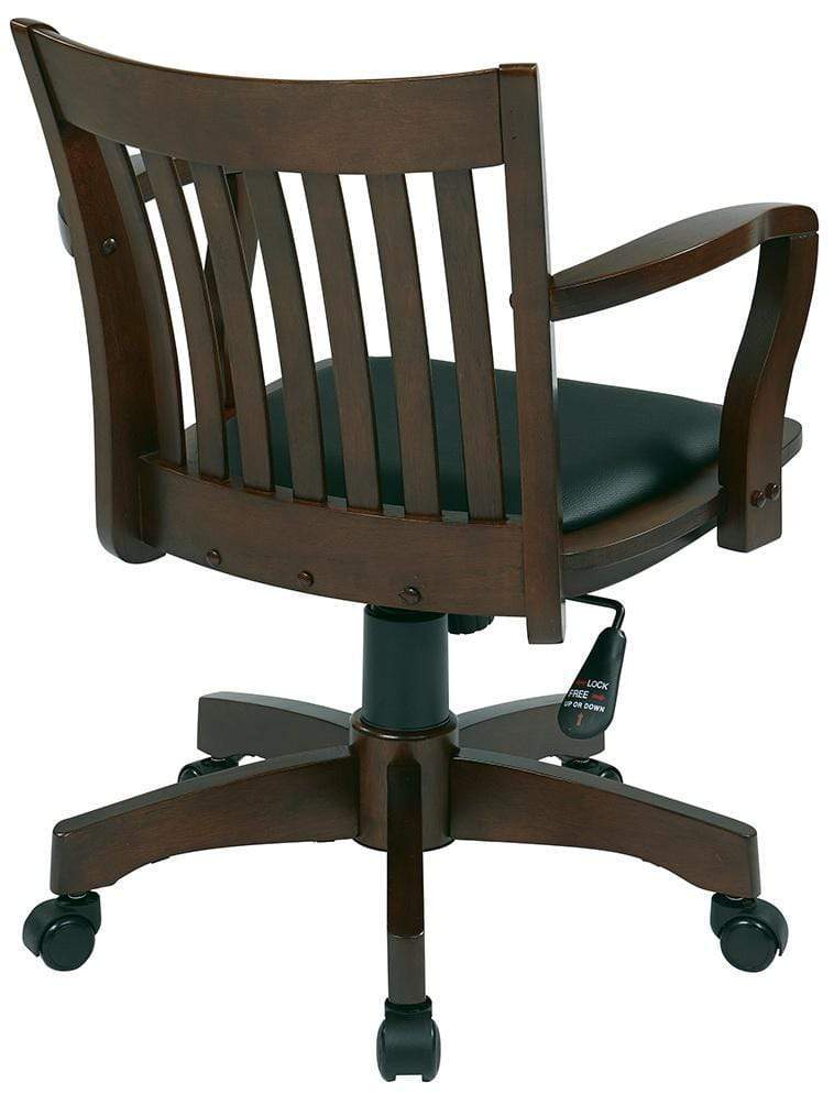OSP Designs Deluxe Wood Bankers Desk Chair - Ergonomic Office Chair with High Back Support, Adjustable Height & Swivel Base - Perfect for Home Office, Study, or Executive Workspace