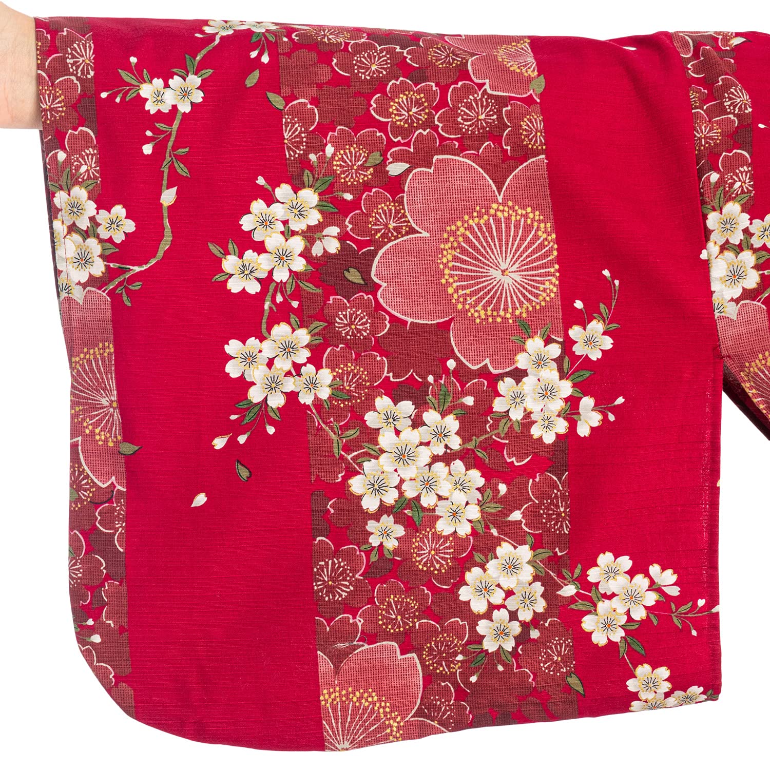 Japanese Cherry Blossom Print Long Red Yukata Kimono Robe - XL Size for Women | Traditional Japanese Bathrobe for Spa, Onsen, Summer Festival & Cosplay