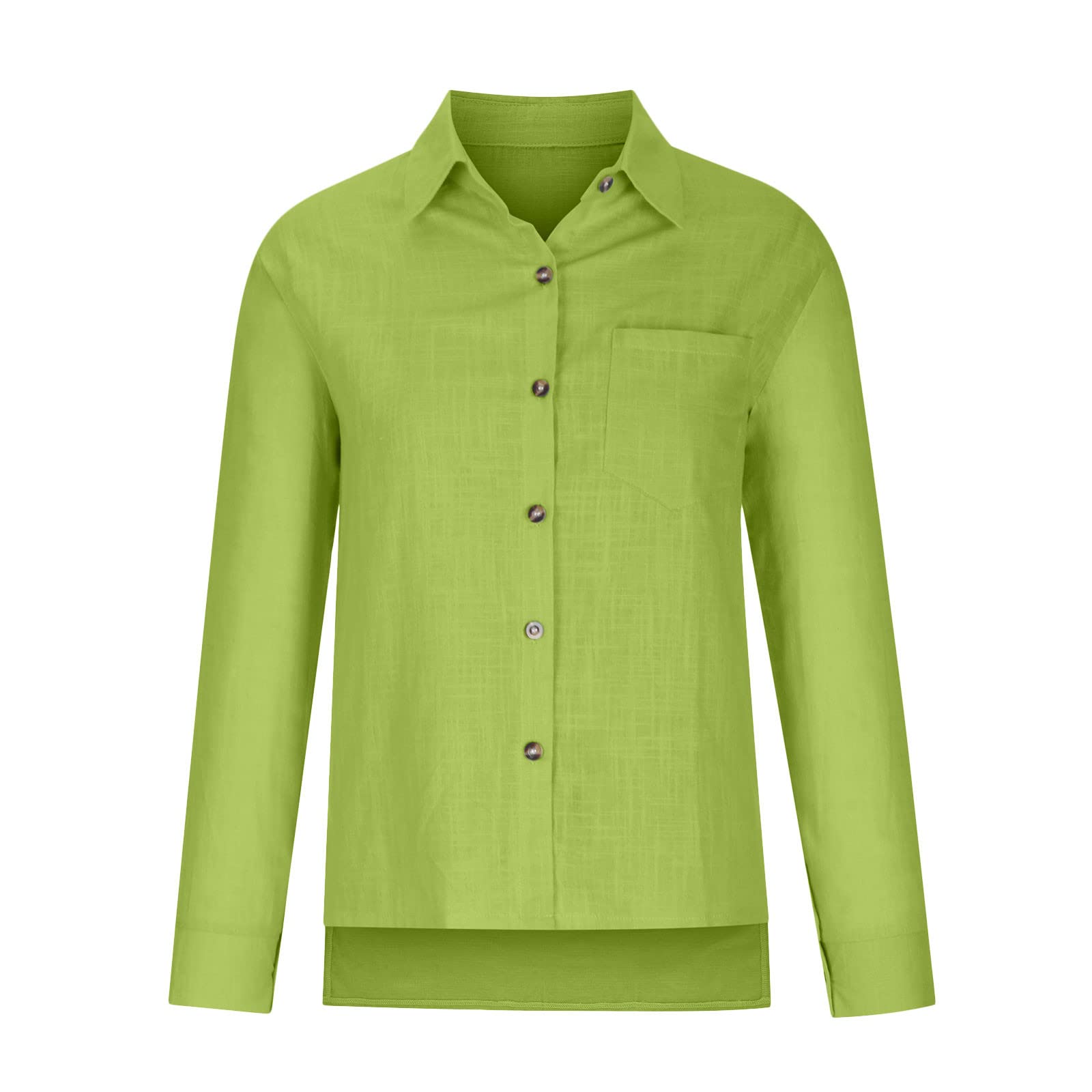 Women's Linen Long Sleeve Blouse with Button Lapel - Elegant Work & Casual Slim Fit Cotton Top for Office, Date Night & Spring Outfits